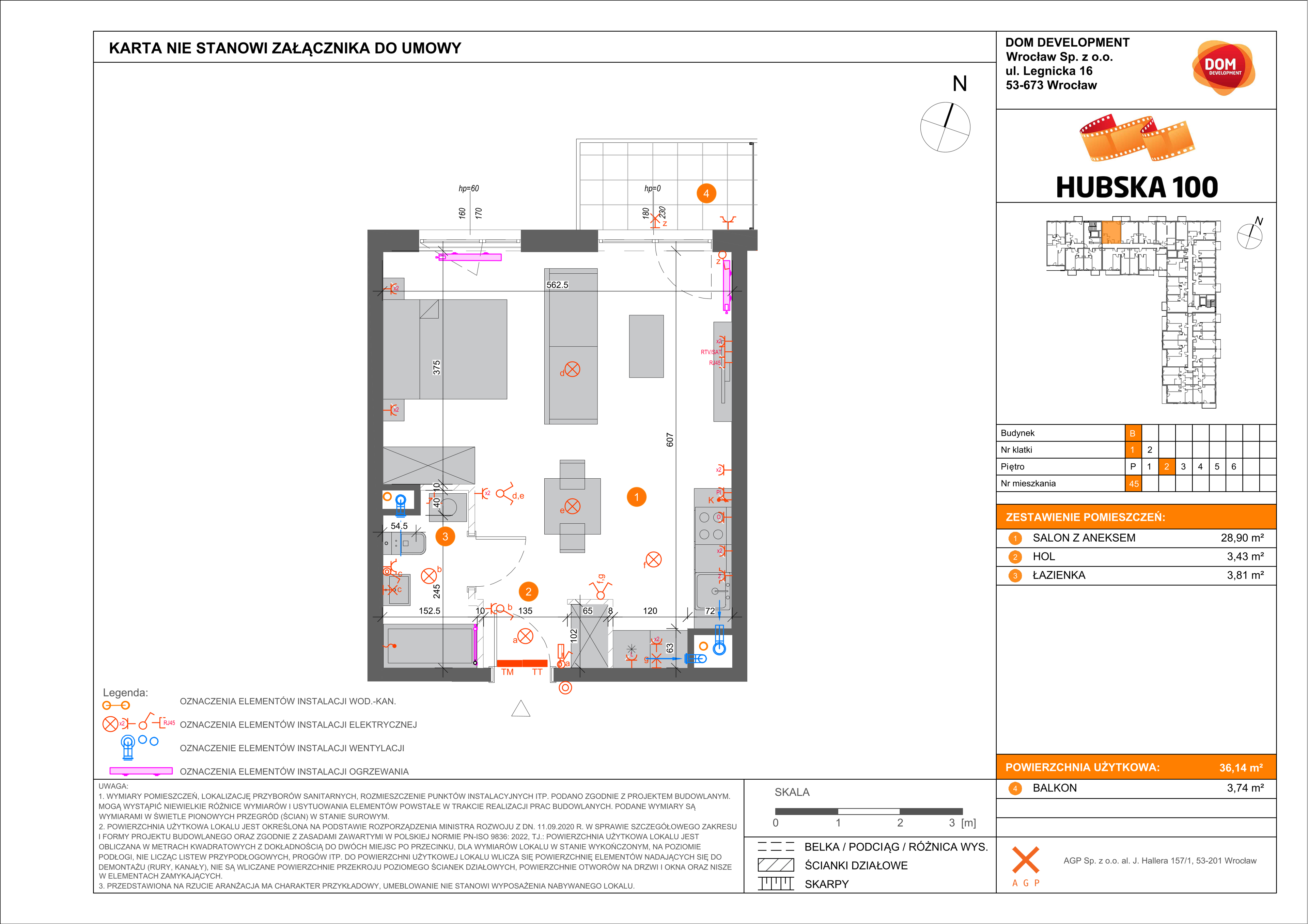 Mieszkanie 36,14 m², piętro 2, oferta nr B/45, Hubska 100, Wrocław, Huby, Krzyki, ul. Hubska 100-idx