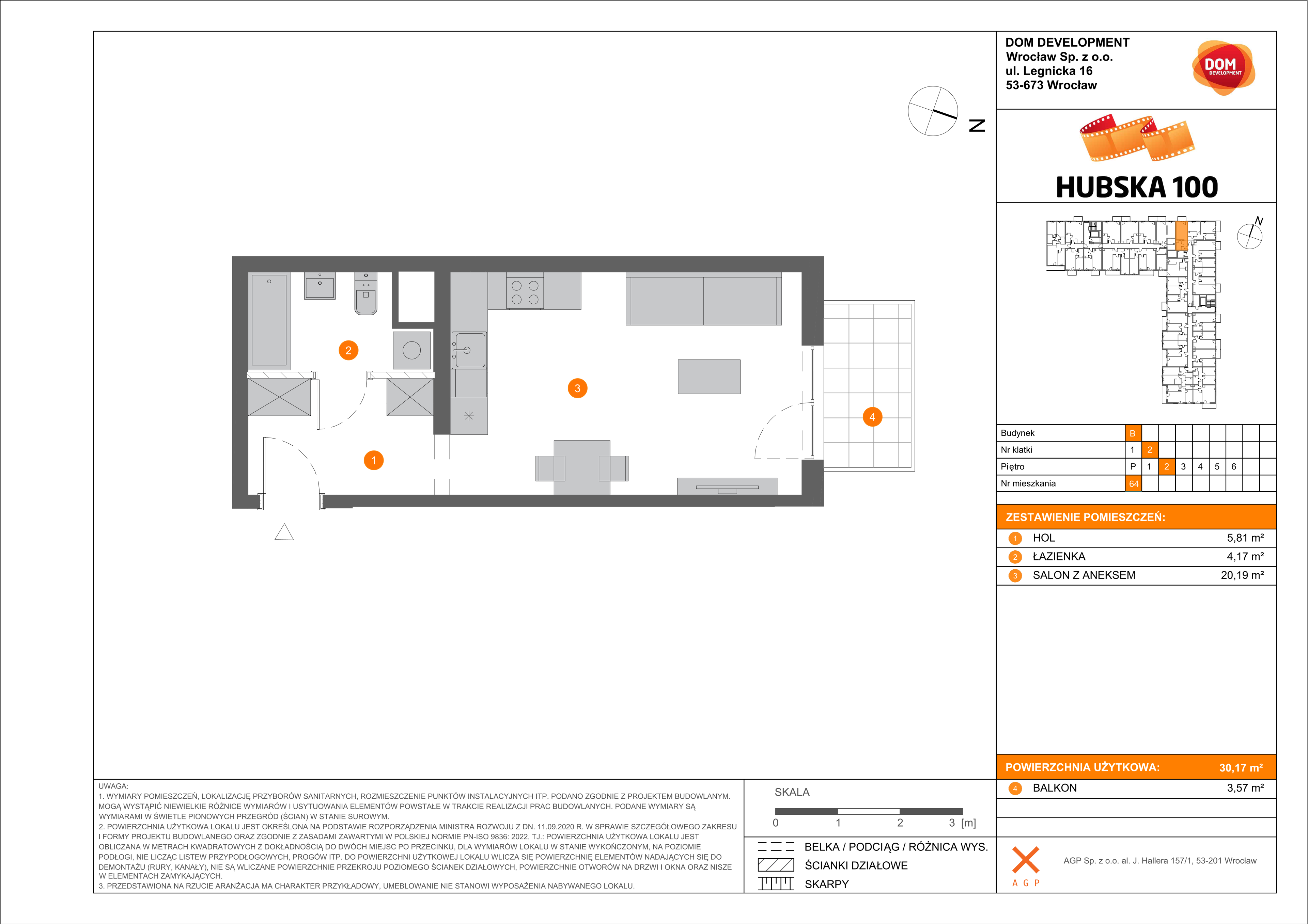 Mieszkanie 30,17 m², piętro 2, oferta nr B/64, Hubska 100, Wrocław, Huby, Krzyki, ul. Hubska 100-idx