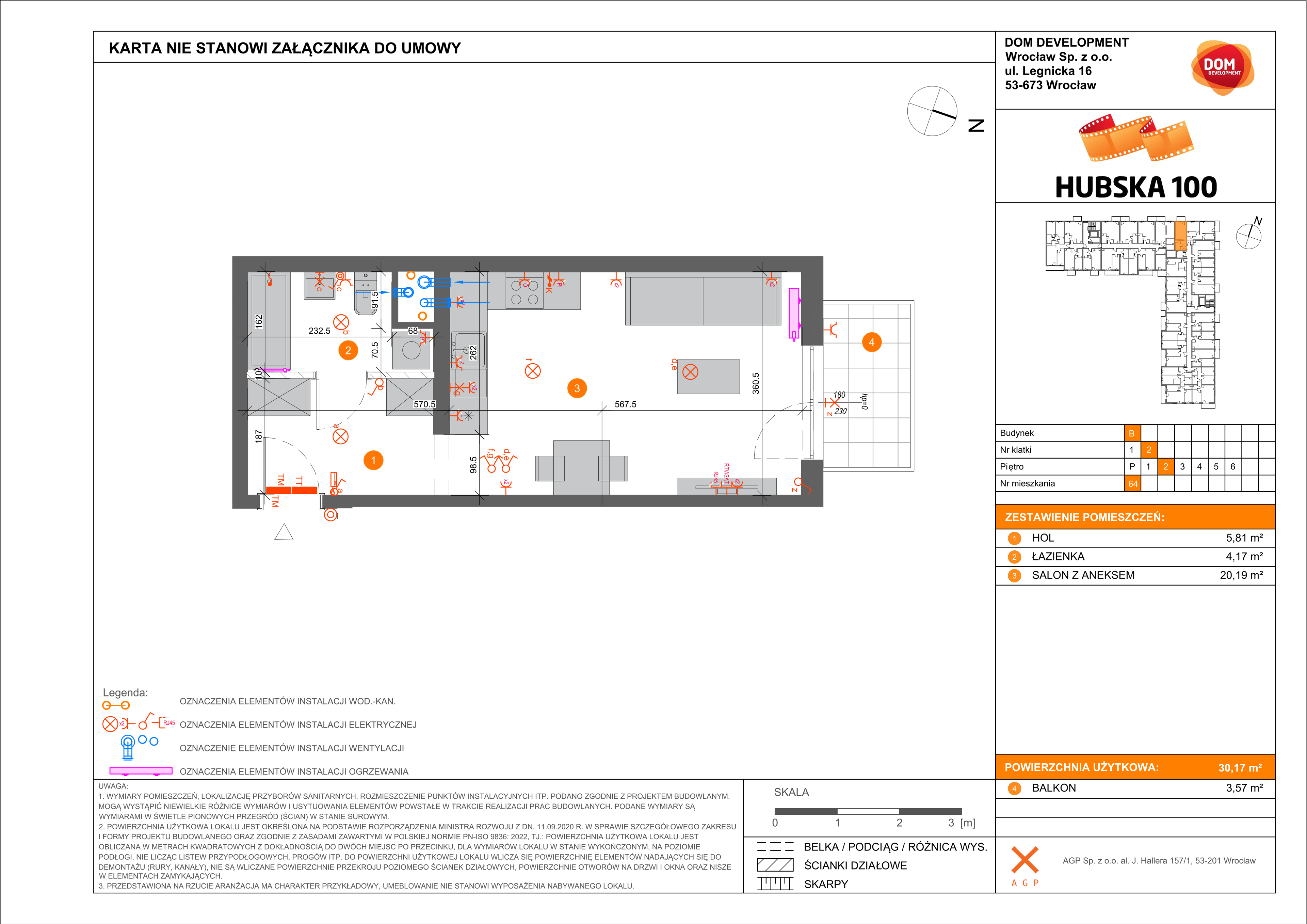 Mieszkanie 30,17 m², piętro 2, oferta nr B/64, Hubska 100, Wrocław, Huby, Krzyki, ul. Hubska 100-idx