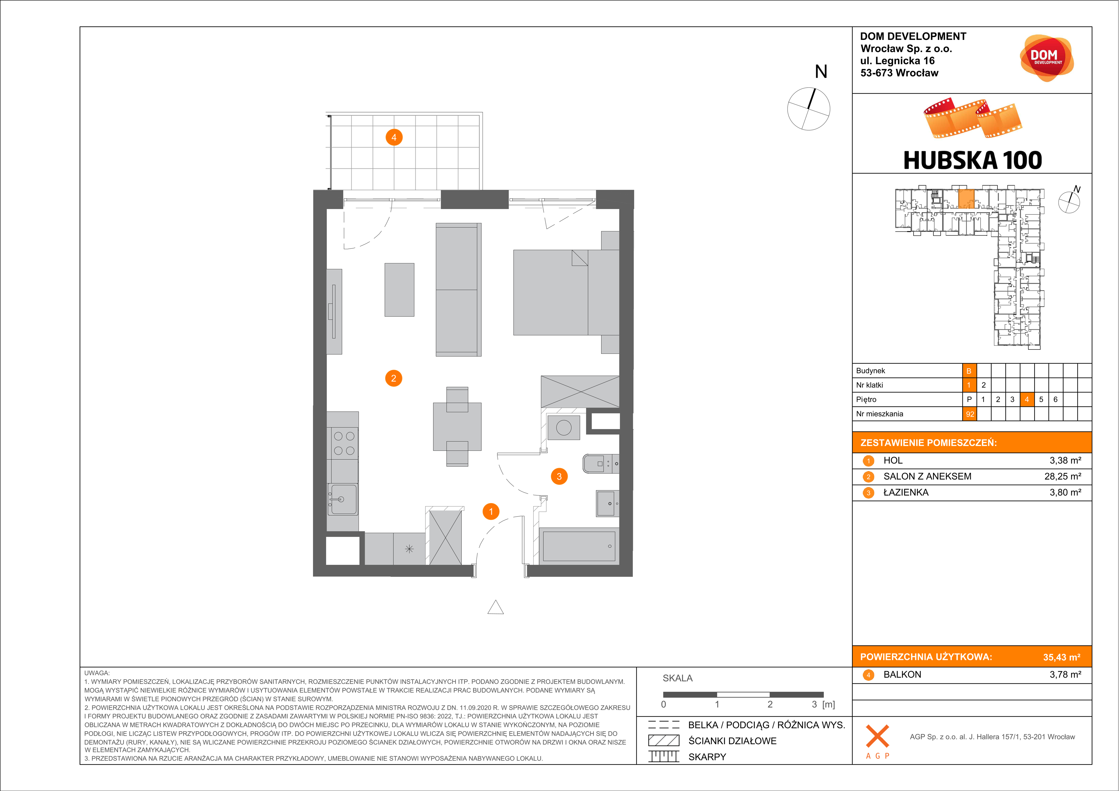 Mieszkanie 35,43 m², piętro 4, oferta nr B/92, Hubska 100, Wrocław, Huby, Krzyki, ul. Hubska 100-idx