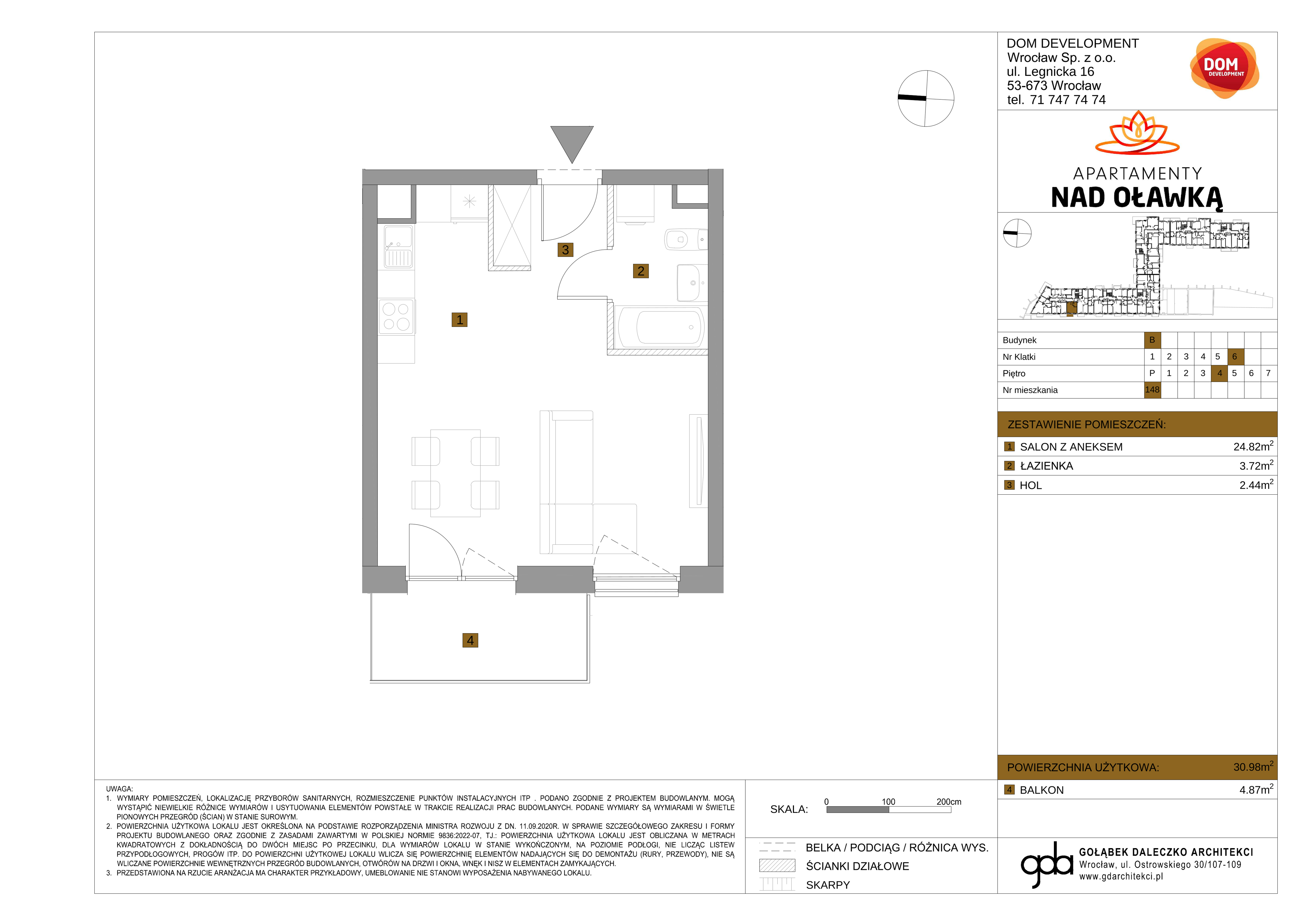 Mieszkanie 30,98 m², piętro 4, oferta nr B/148, Apartamenty nad Oławką 2, Wrocław, Przedmieście Oławskie, Krzyki, ul. Krakowska 98a-idx