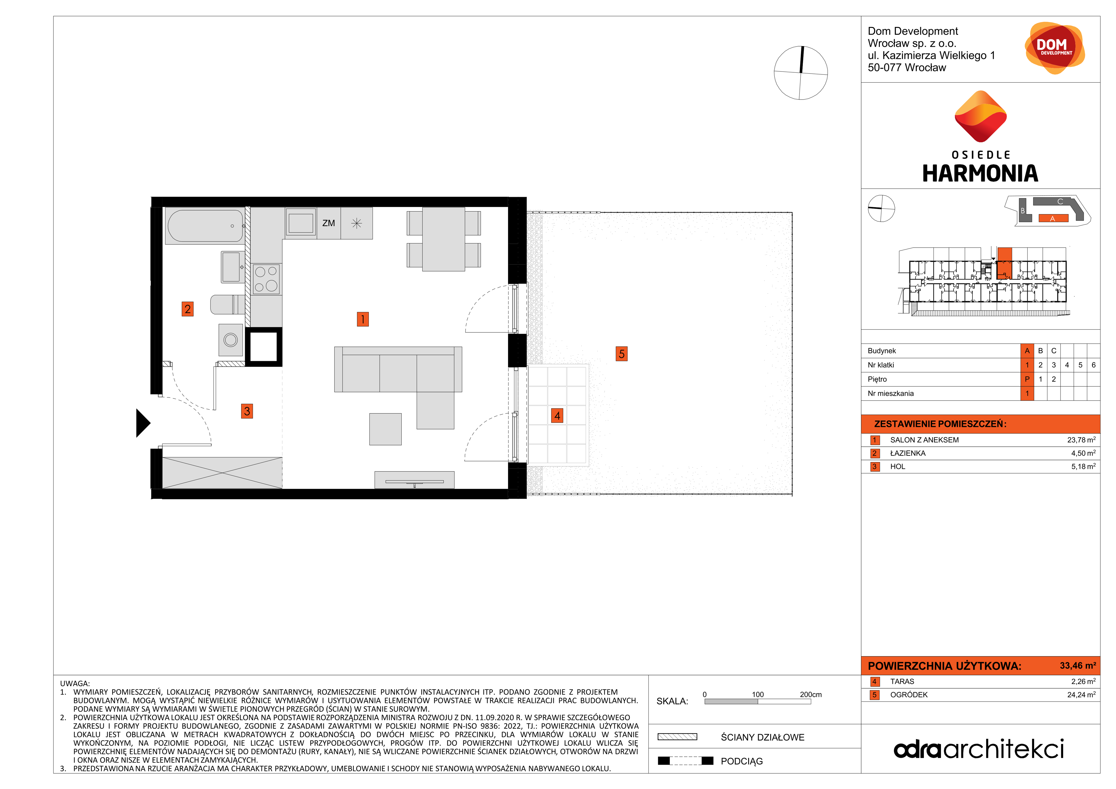 Mieszkanie 33,46 m², parter, oferta nr A/1, Osiedle Harmonia, Wrocław, Maślice, ul. Stodolna-idx