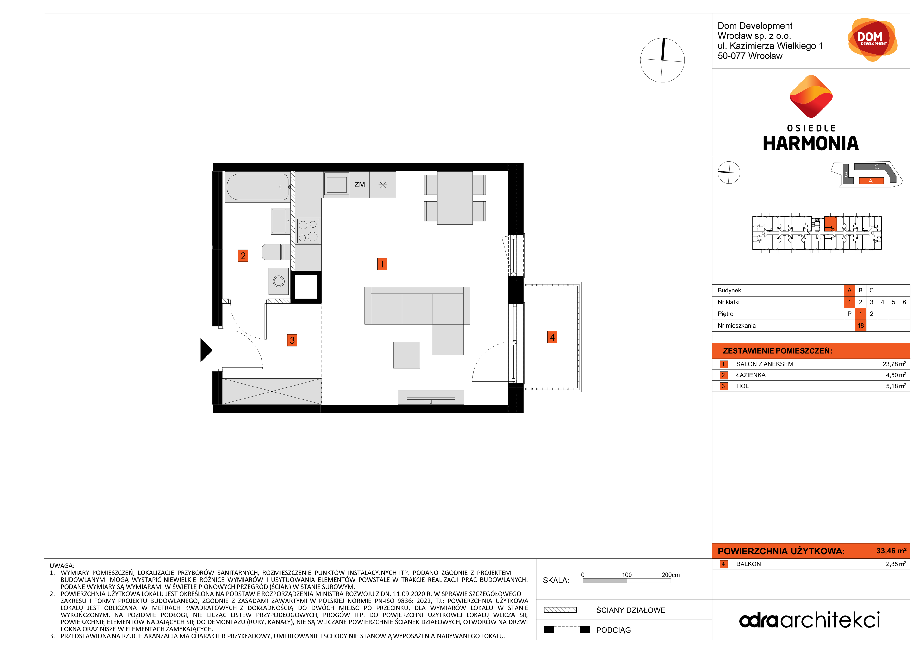 Mieszkanie 33,46 m², piętro 1, oferta nr A/18, Osiedle Harmonia, Wrocław, Maślice, ul. Stodolna-idx