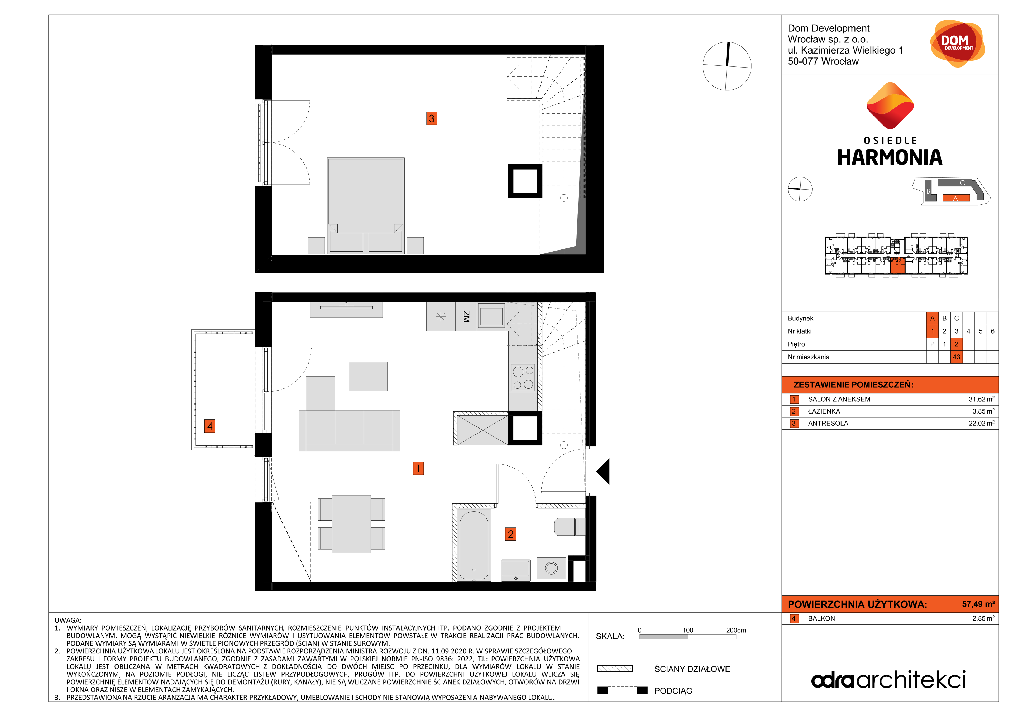 Mieszkanie 57,49 m², piętro 2, oferta nr A/43, Osiedle Harmonia, Wrocław, Maślice, ul. Stodolna-idx