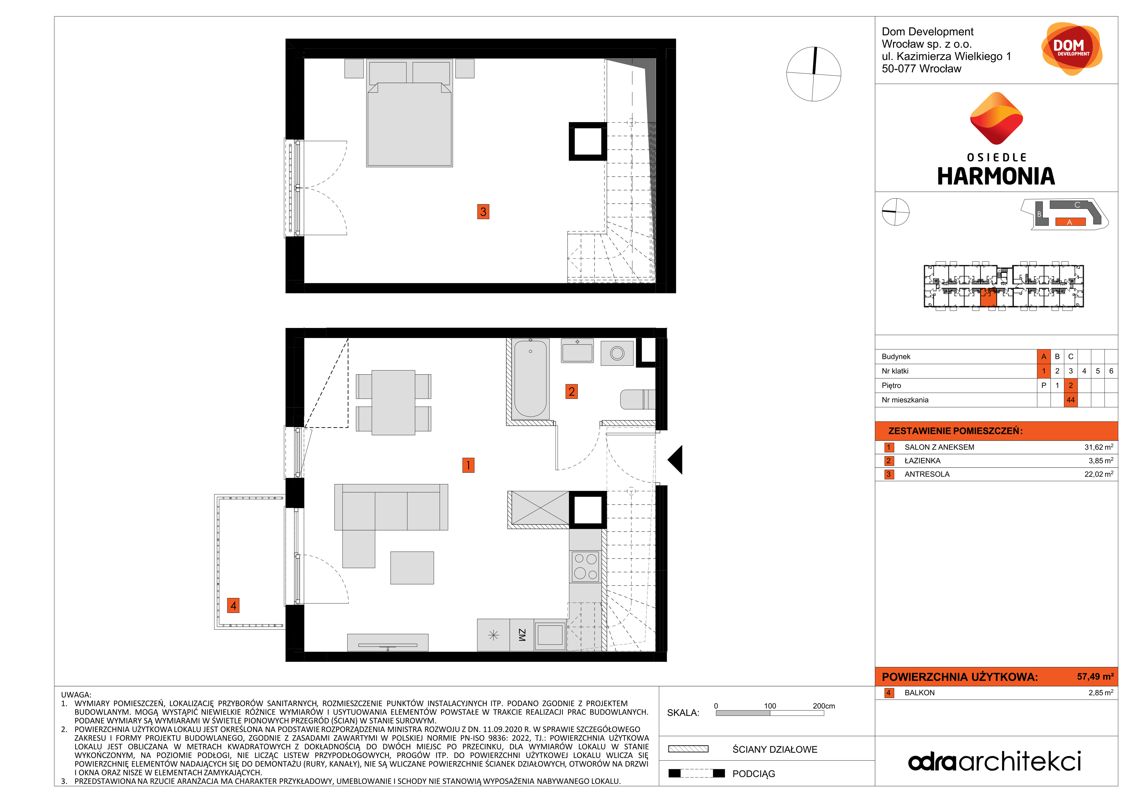 Mieszkanie 57,49 m², piętro 2, oferta nr A/44, Osiedle Harmonia, Wrocław, Maślice, ul. Stodolna-idx