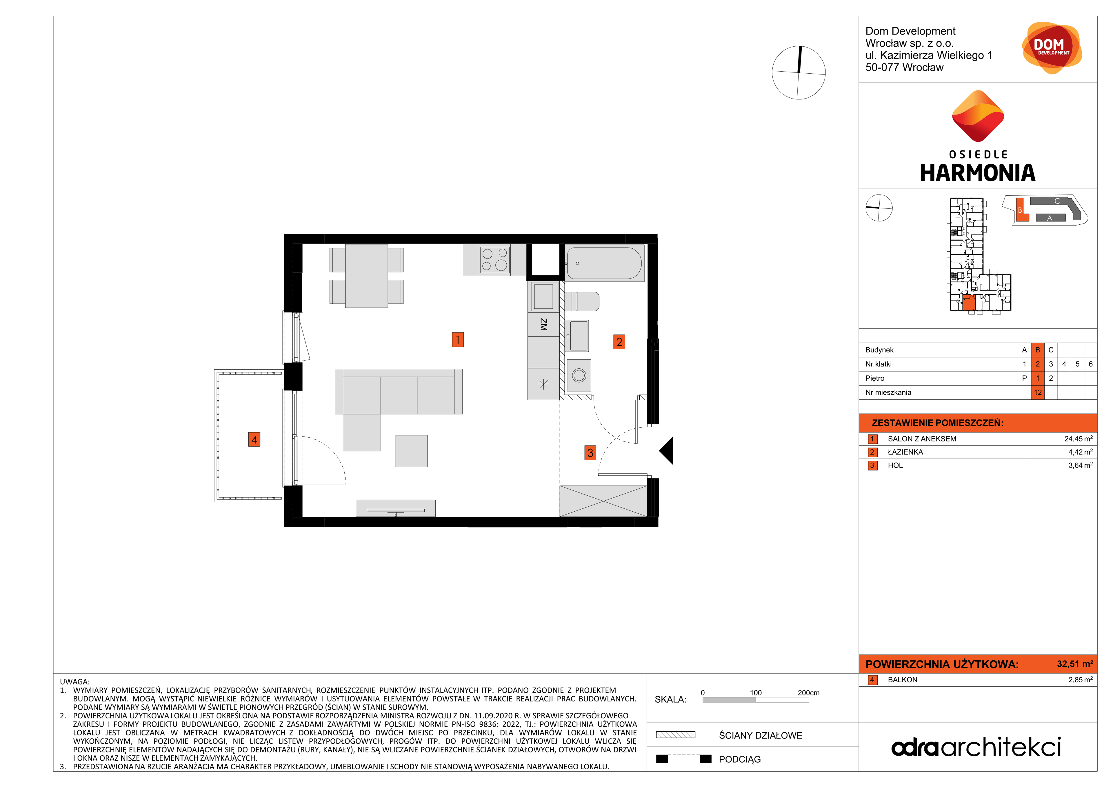 Mieszkanie 32,51 m², piętro 1, oferta nr B/12, Osiedle Harmonia, Wrocław, Maślice, ul. Stodolna-idx