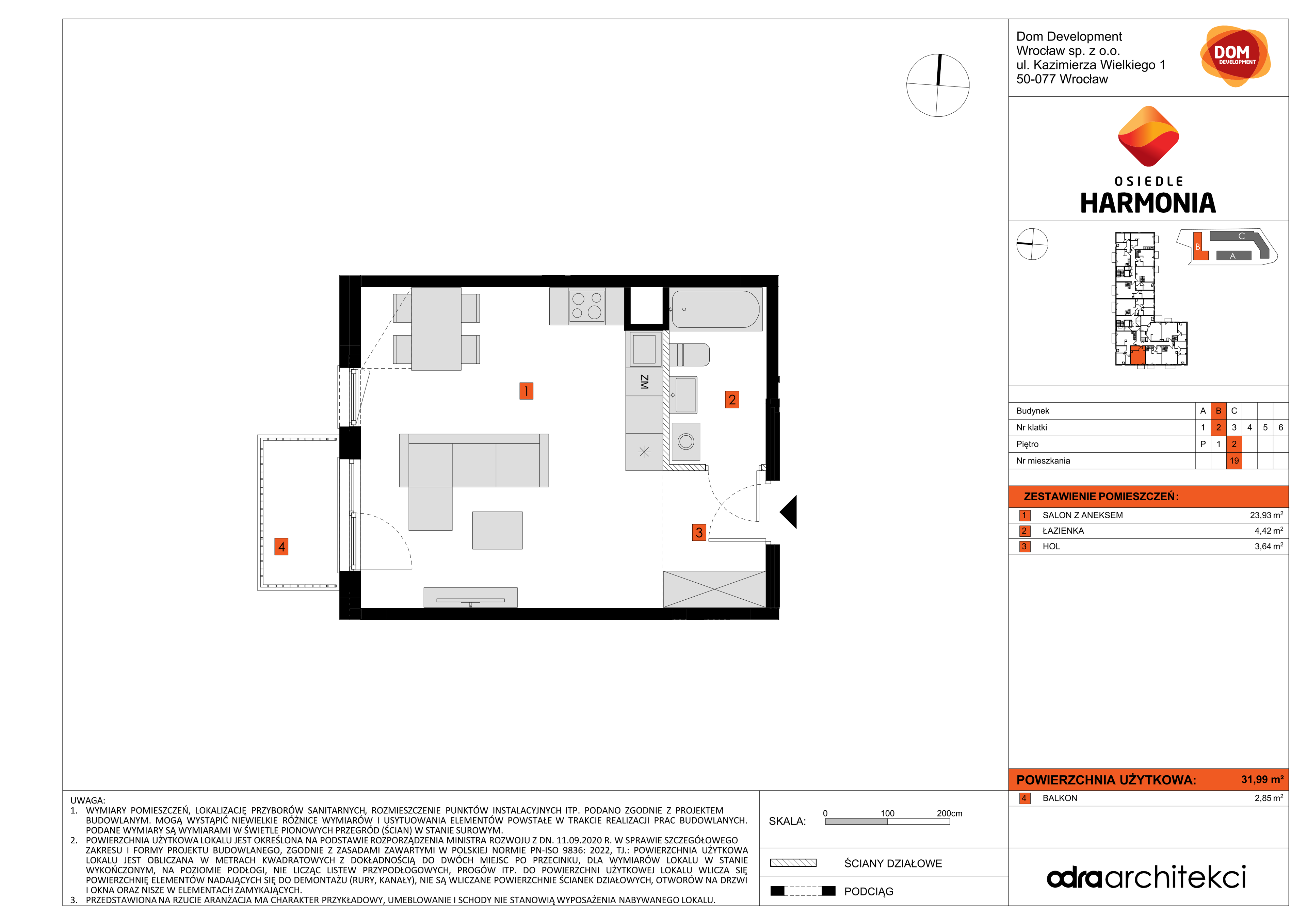 Mieszkanie 31,99 m², piętro 2, oferta nr B/19, Osiedle Harmonia, Wrocław, Maślice, ul. Stodolna-idx