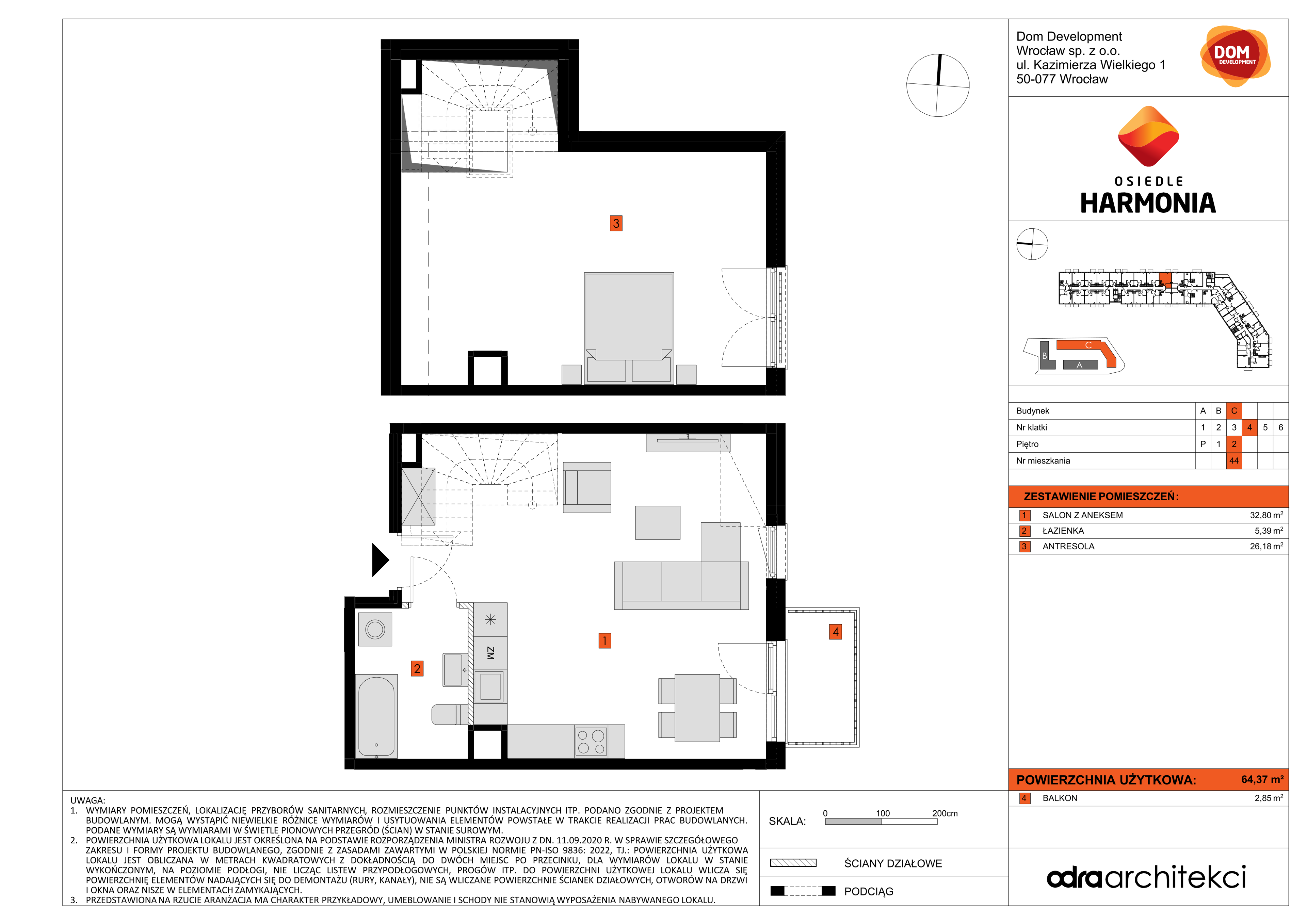 Mieszkanie 64,37 m², piętro 2, oferta nr C/44, Osiedle Harmonia, Wrocław, Maślice, ul. Stodolna-idx