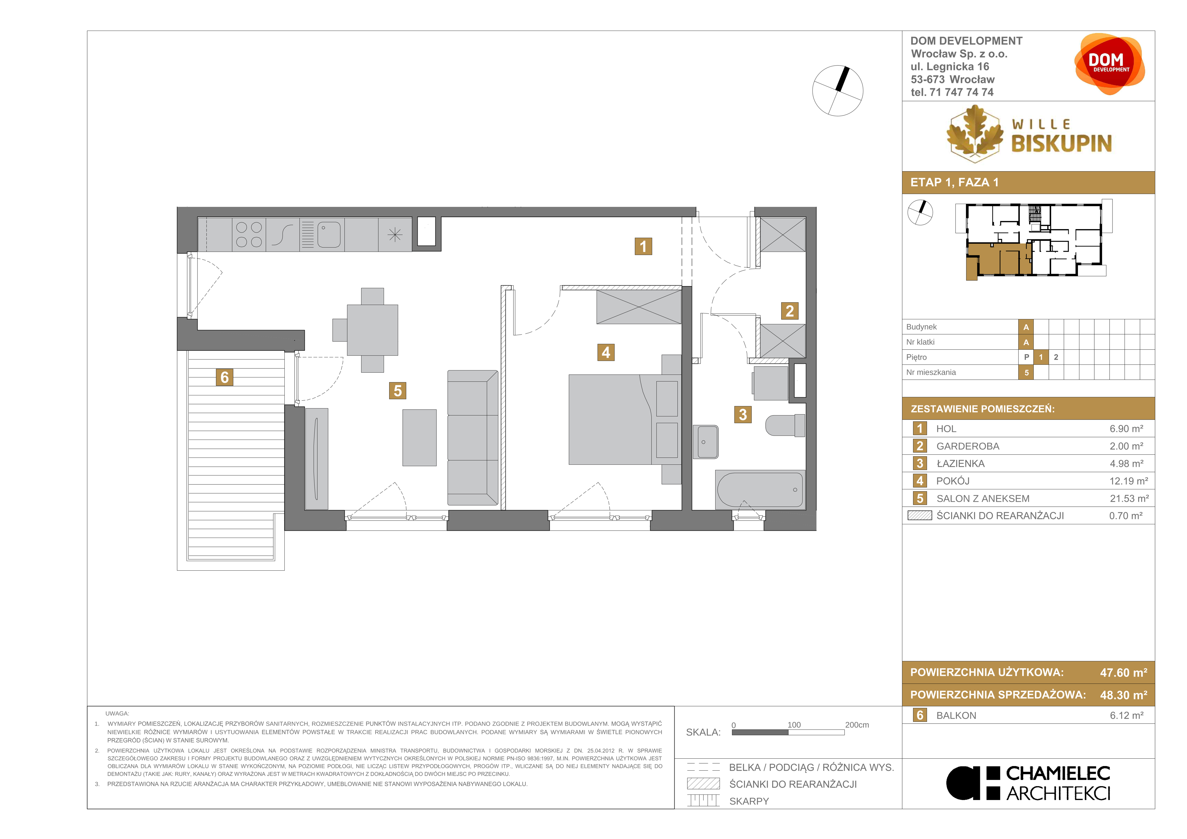 Mieszkanie 48,30 m², piętro 1, oferta nr A/5, Wille Biskupin, Wrocław, Biskupin-Sępolno-Dąbie-Bartoszowice, Śródmieście, ul. Braci Gierymskich 156-idx