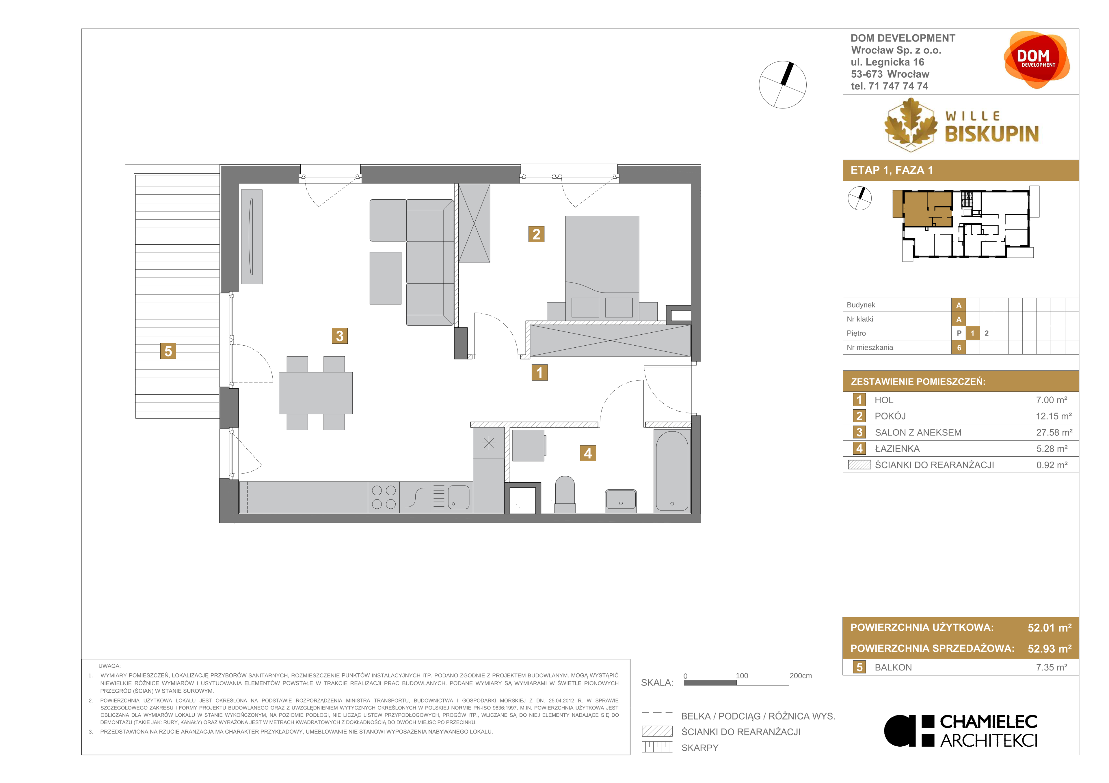 Mieszkanie 52,93 m², piętro 1, oferta nr A/6, Wille Biskupin, Wrocław, Biskupin-Sępolno-Dąbie-Bartoszowice, Śródmieście, ul. Braci Gierymskich 156-idx