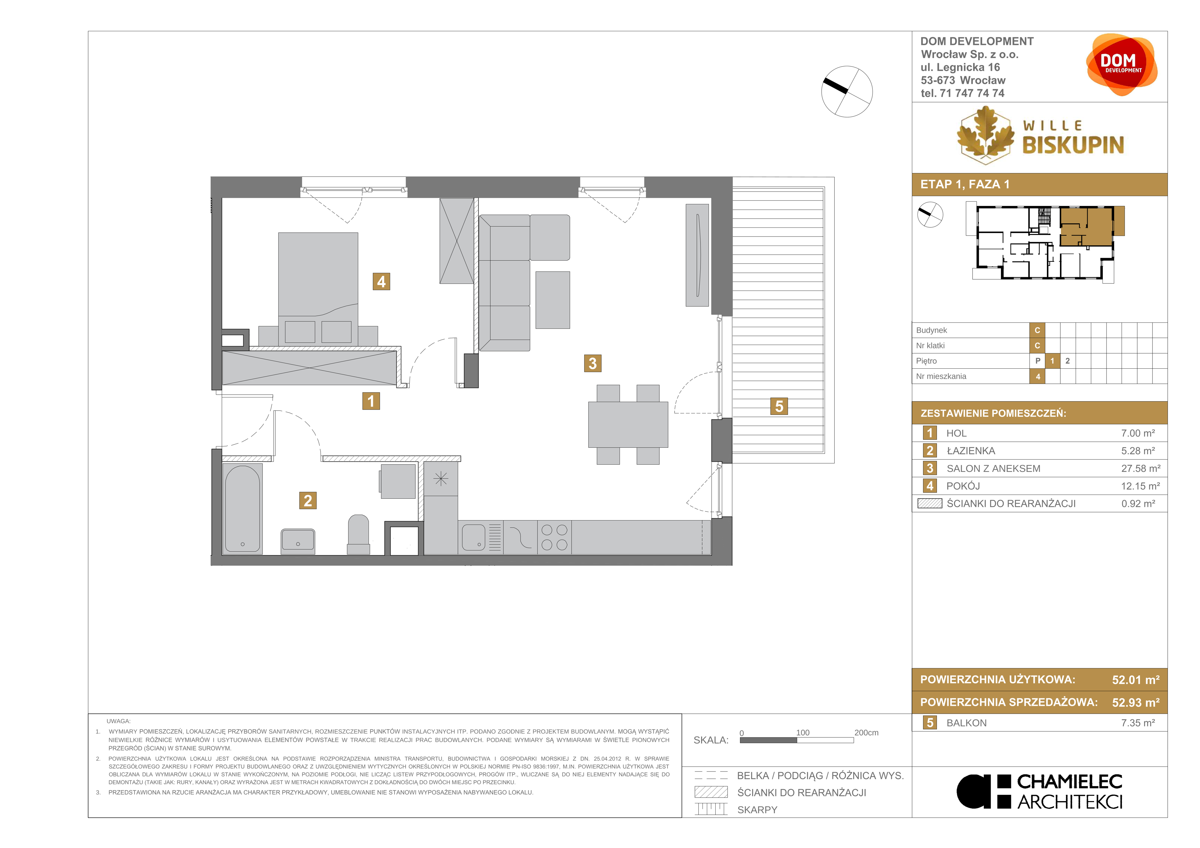 Mieszkanie 52,93 m², piętro 1, oferta nr C/4, Wille Biskupin, Wrocław, Biskupin-Sępolno-Dąbie-Bartoszowice, Śródmieście, ul. Braci Gierymskich 156-idx