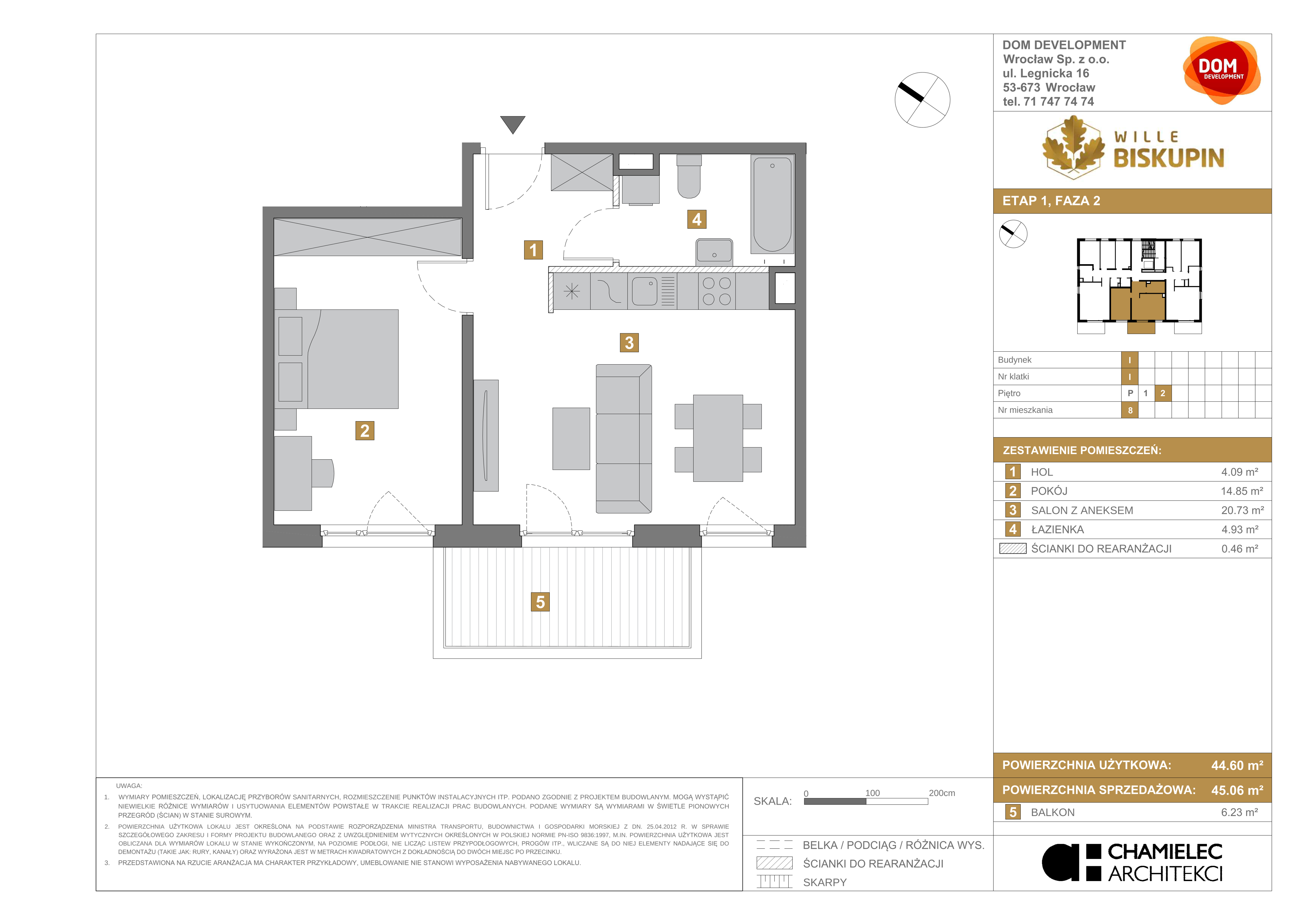 Mieszkanie 45,06 m², piętro 2, oferta nr I/8, Wille Biskupin, Wrocław, Biskupin-Sępolno-Dąbie-Bartoszowice, Śródmieście, ul. Braci Gierymskich 156-idx