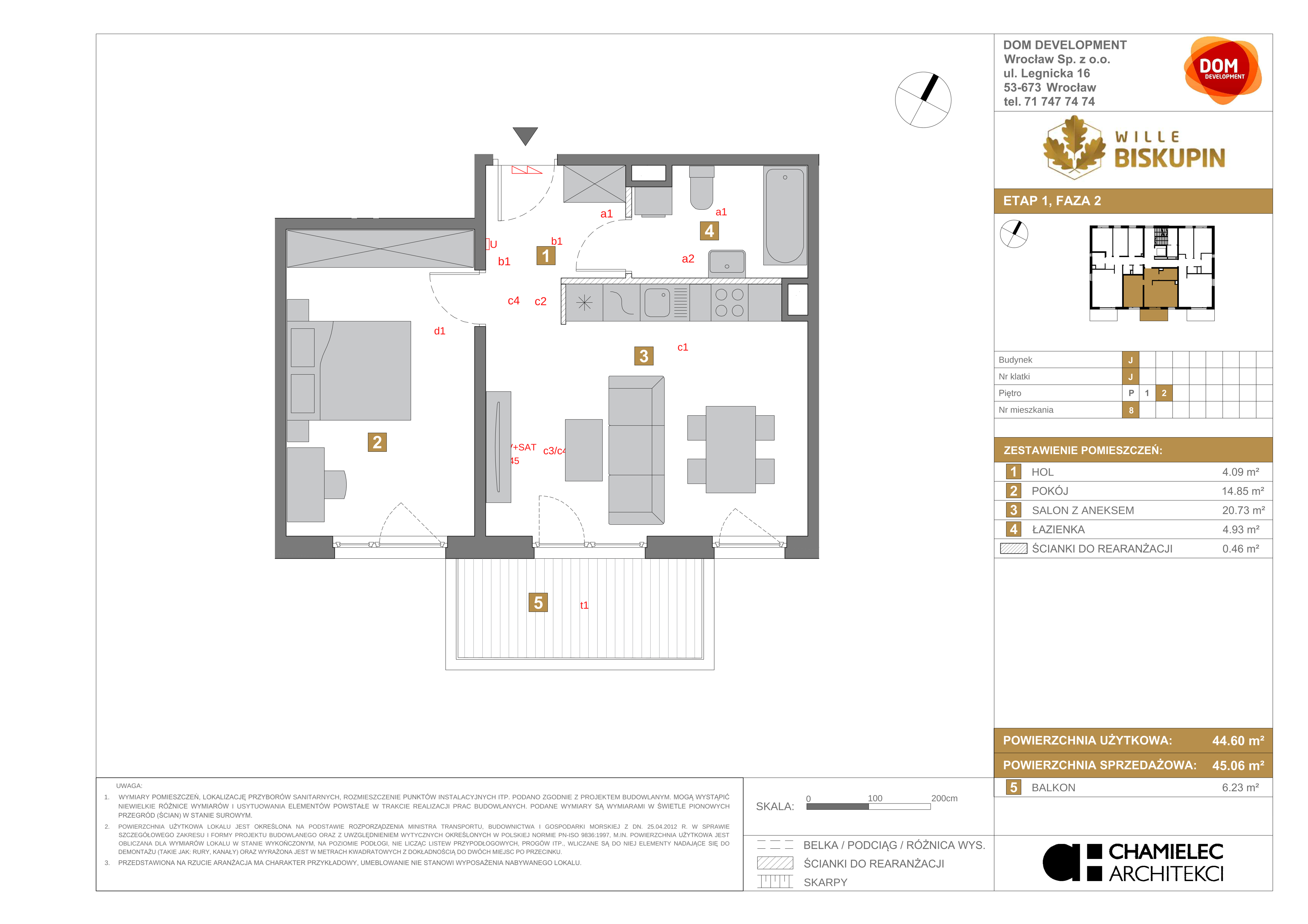 Mieszkanie 45,06 m², piętro 2, oferta nr J/8, Wille Biskupin, Wrocław, Biskupin-Sępolno-Dąbie-Bartoszowice, Śródmieście, ul. Braci Gierymskich 156-idx