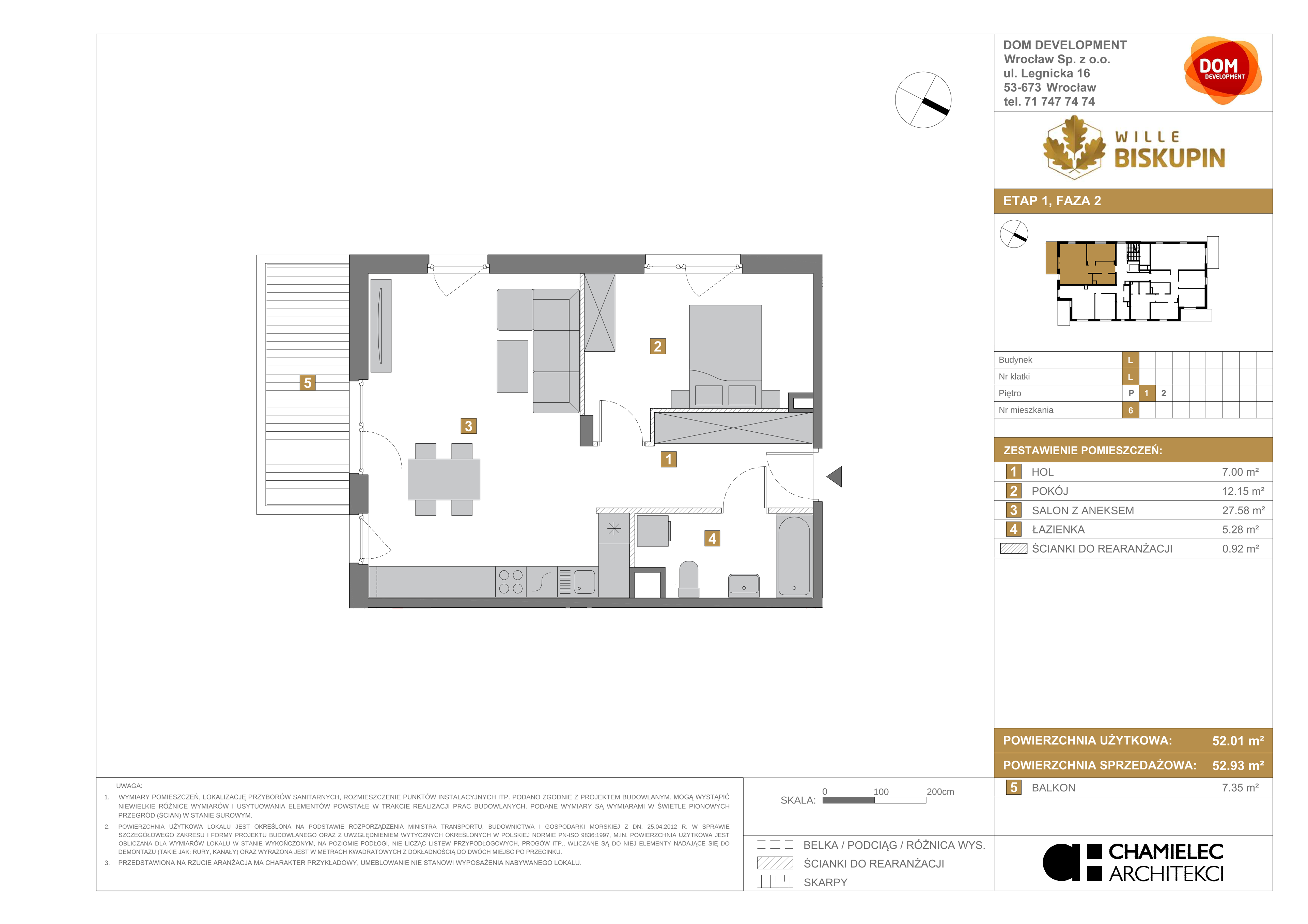 Mieszkanie 52,93 m², piętro 1, oferta nr L/6, Wille Biskupin, Wrocław, Biskupin-Sępolno-Dąbie-Bartoszowice, Śródmieście, ul. Braci Gierymskich 156-idx