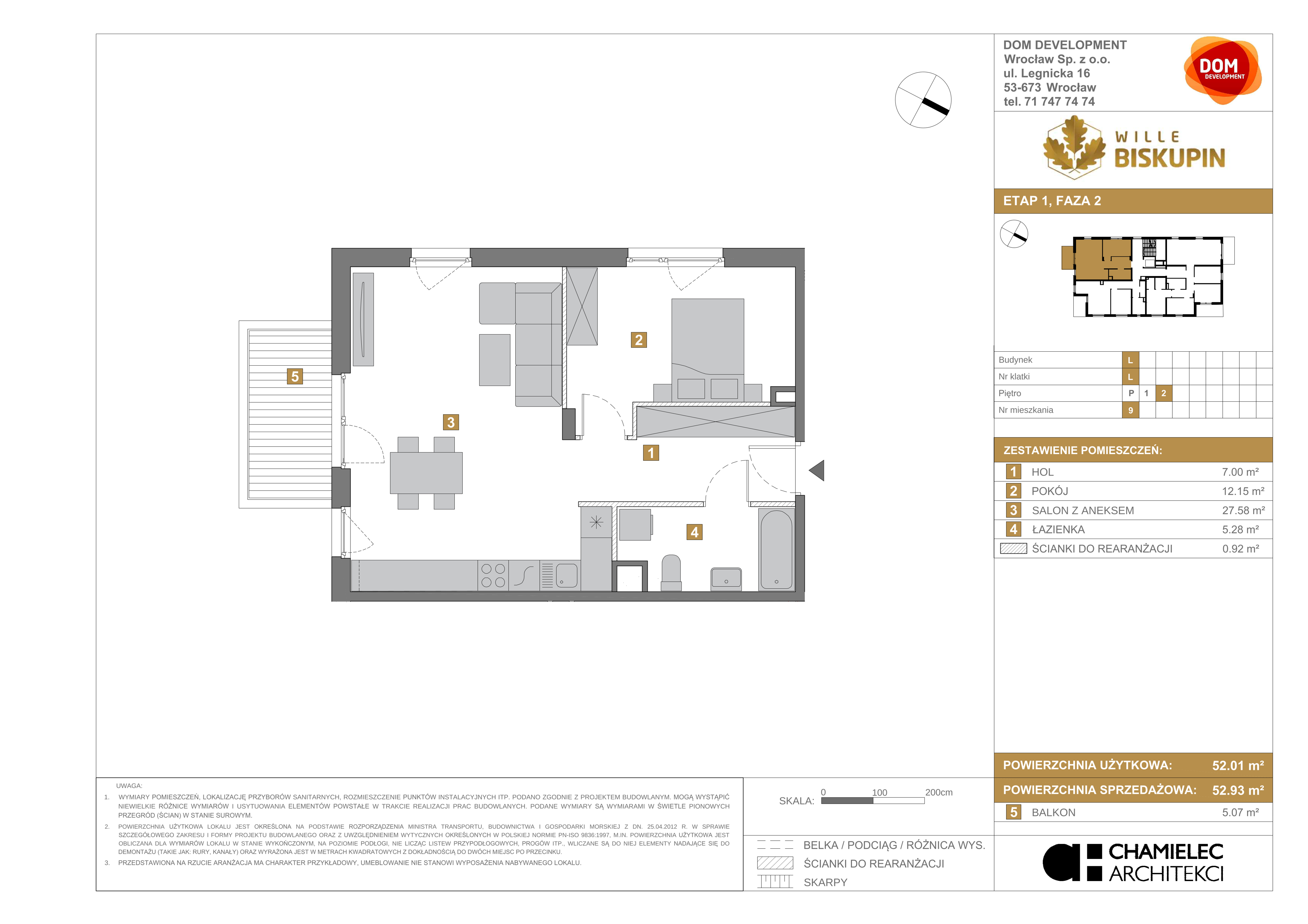 Mieszkanie 52,93 m², piętro 2, oferta nr L/9, Wille Biskupin, Wrocław, Biskupin-Sępolno-Dąbie-Bartoszowice, Śródmieście, ul. Braci Gierymskich 156-idx