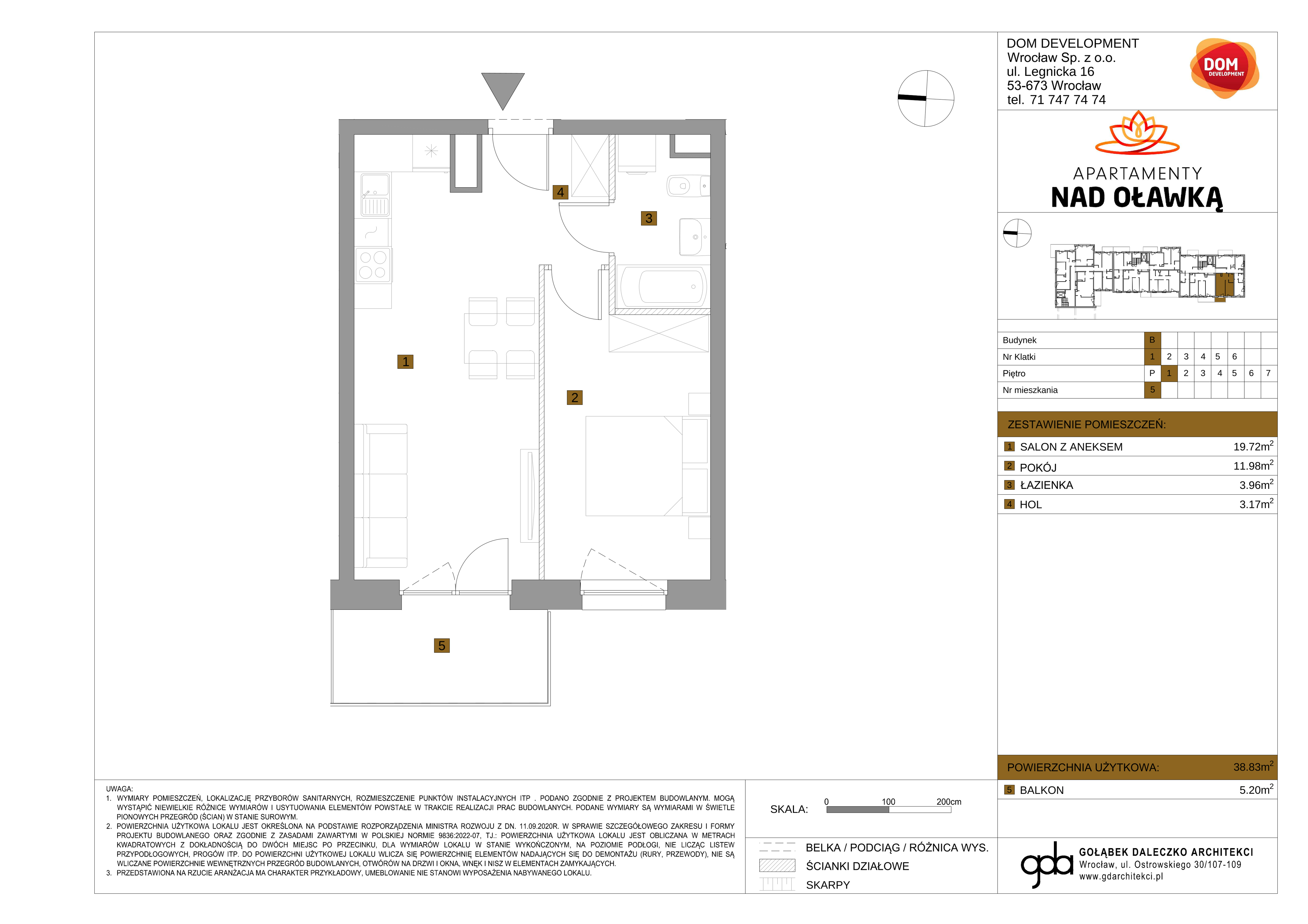 Mieszkanie 38,83 m², piętro 1, oferta nr B/5, Apartamenty nad Oławką 2, Wrocław, Przedmieście Oławskie, Krzyki, ul. Krakowska 98a-idx