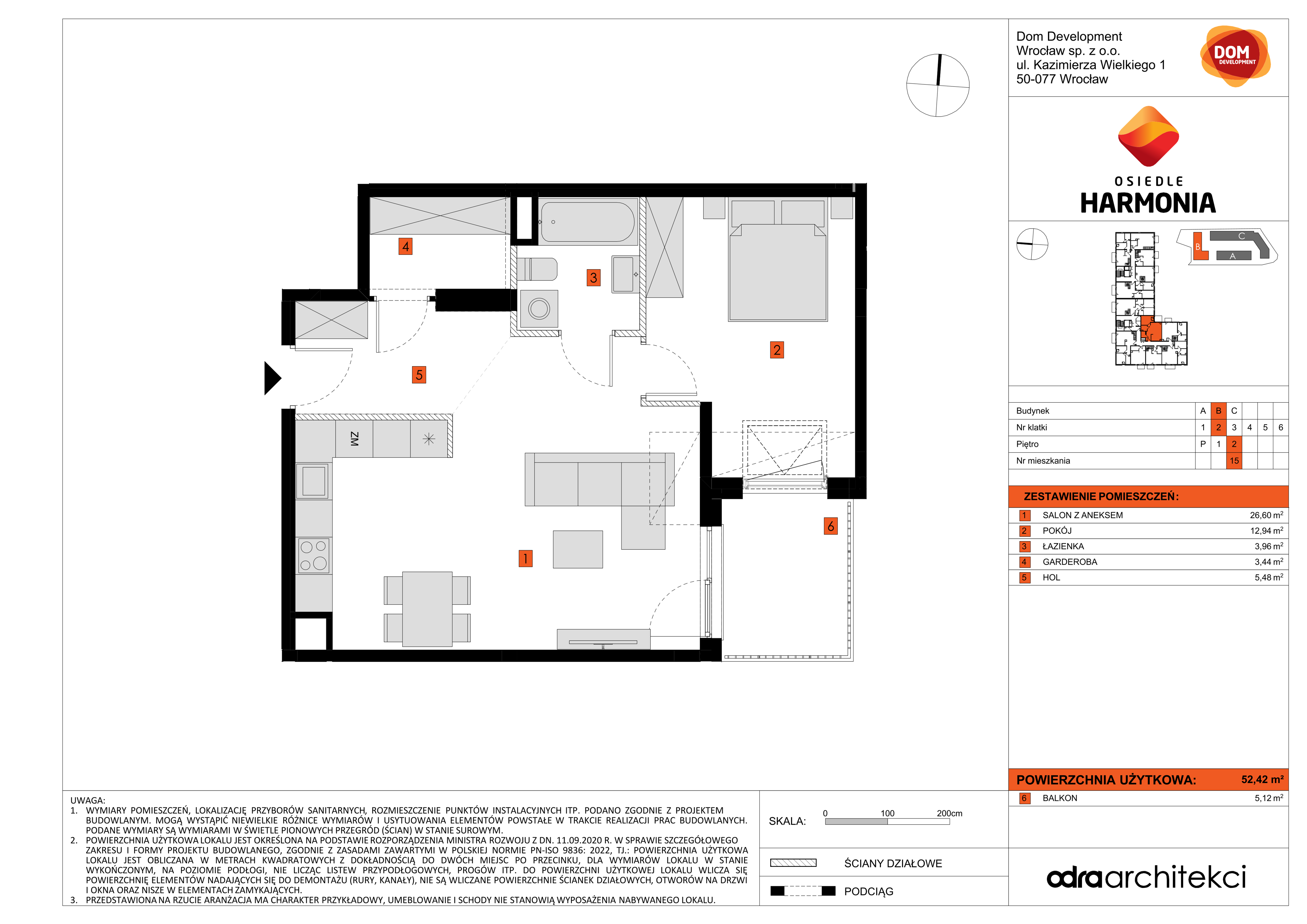 Mieszkanie 52,42 m², piętro 2, oferta nr B/15, Osiedle Harmonia, Wrocław, Maślice, ul. Stodolna-idx