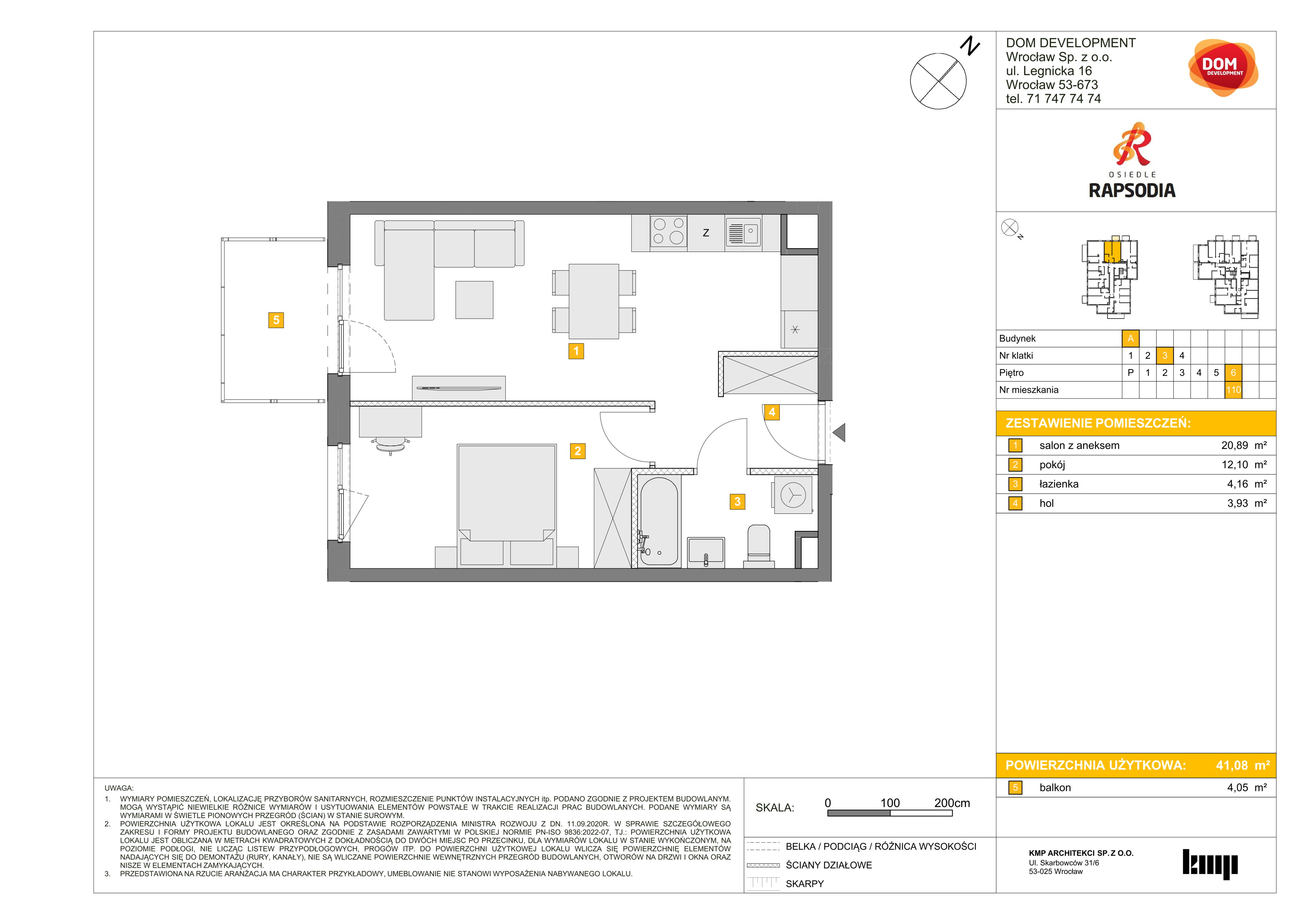 Mieszkanie 41,08 m², piętro 6, oferta nr A/110, Osiedle Rapsodia, Wrocław, Karłowice-Różanka, Różanka, ul. Wołowska 5-idx