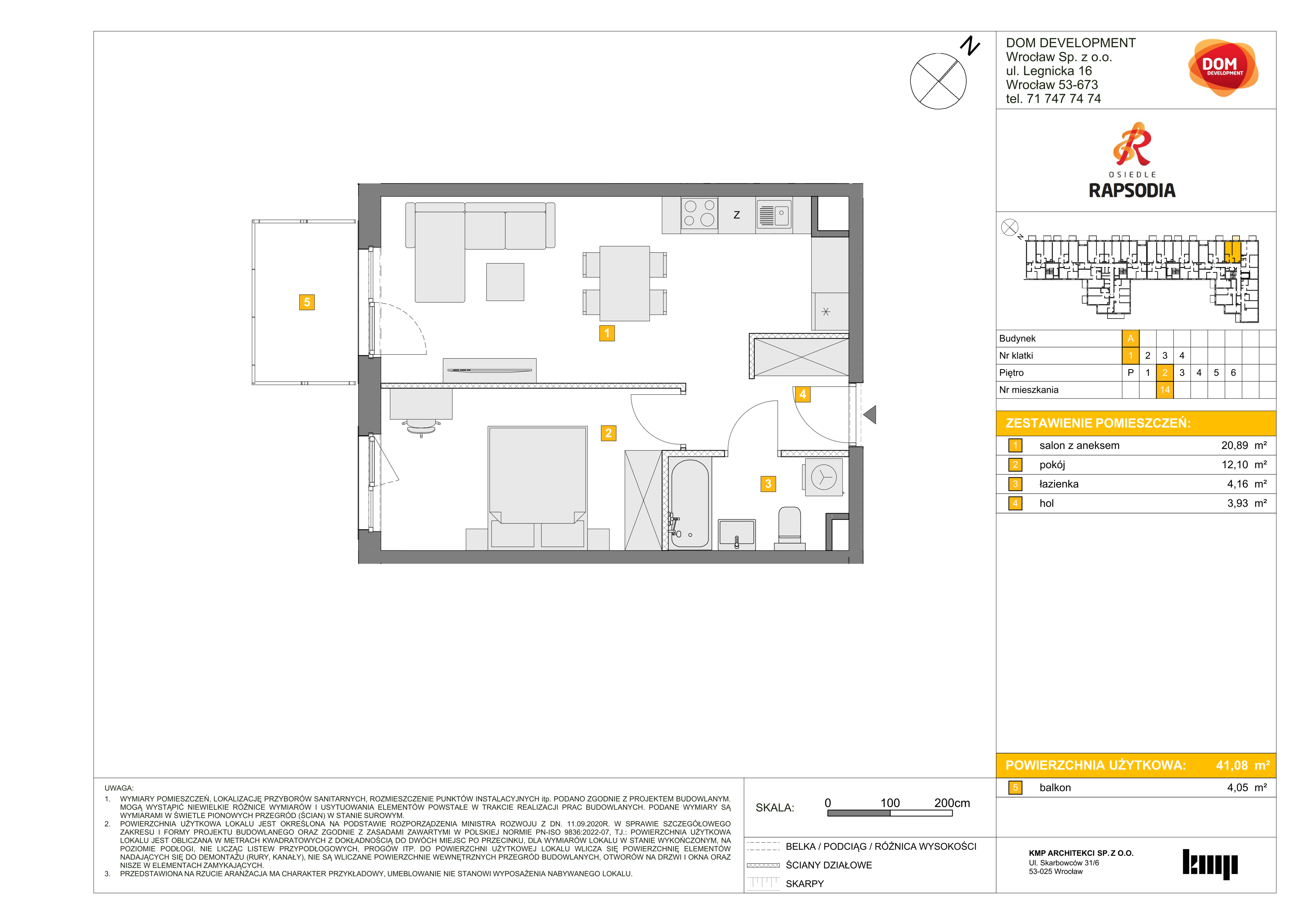 Mieszkanie 41,08 m², piętro 2, oferta nr A/14, Osiedle Rapsodia, Wrocław, Karłowice-Różanka, Różanka, ul. Wołowska 5-idx