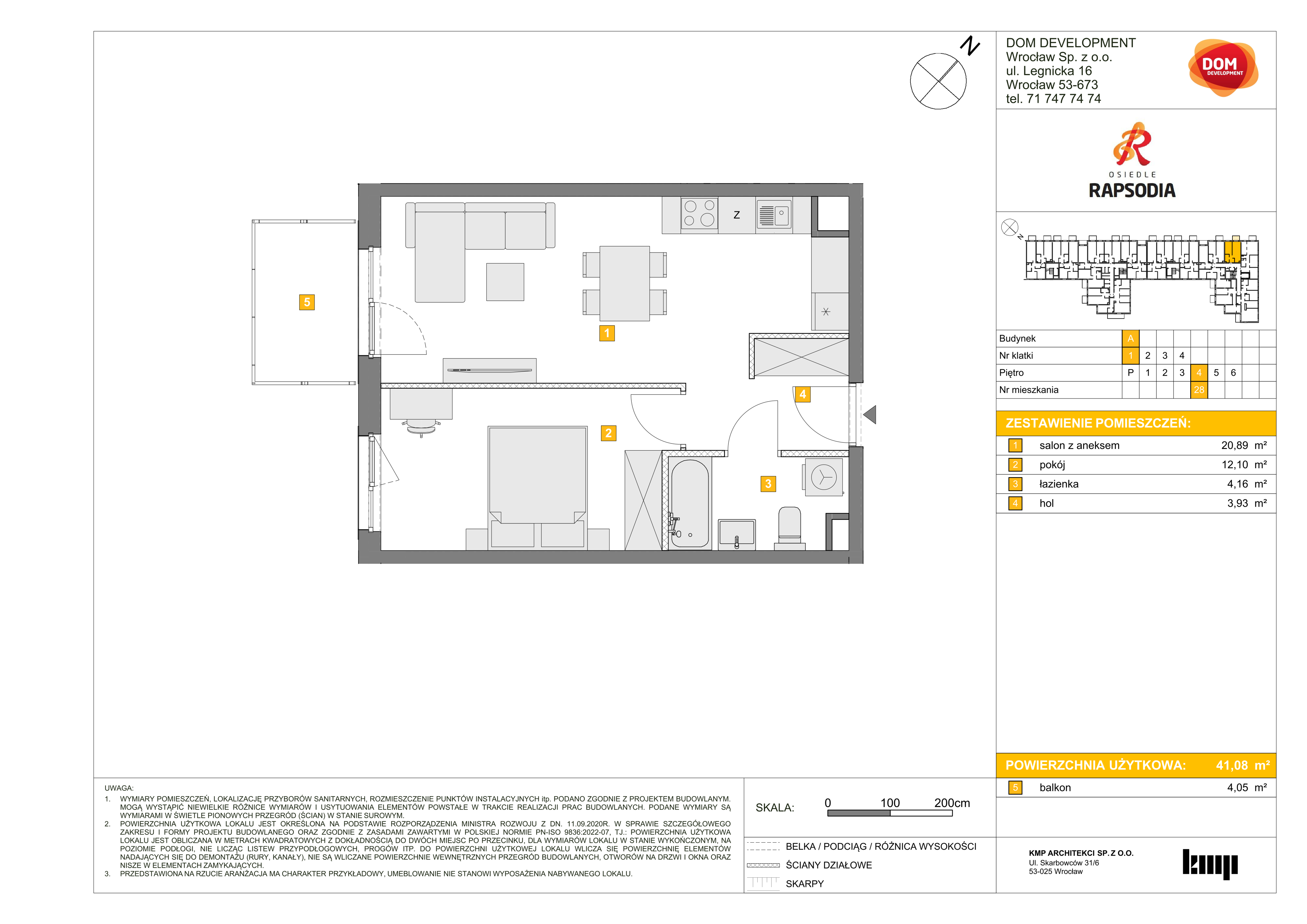 Mieszkanie 41,08 m², piętro 4, oferta nr A/28, Osiedle Rapsodia, Wrocław, Karłowice-Różanka, Różanka, ul. Wołowska 5-idx