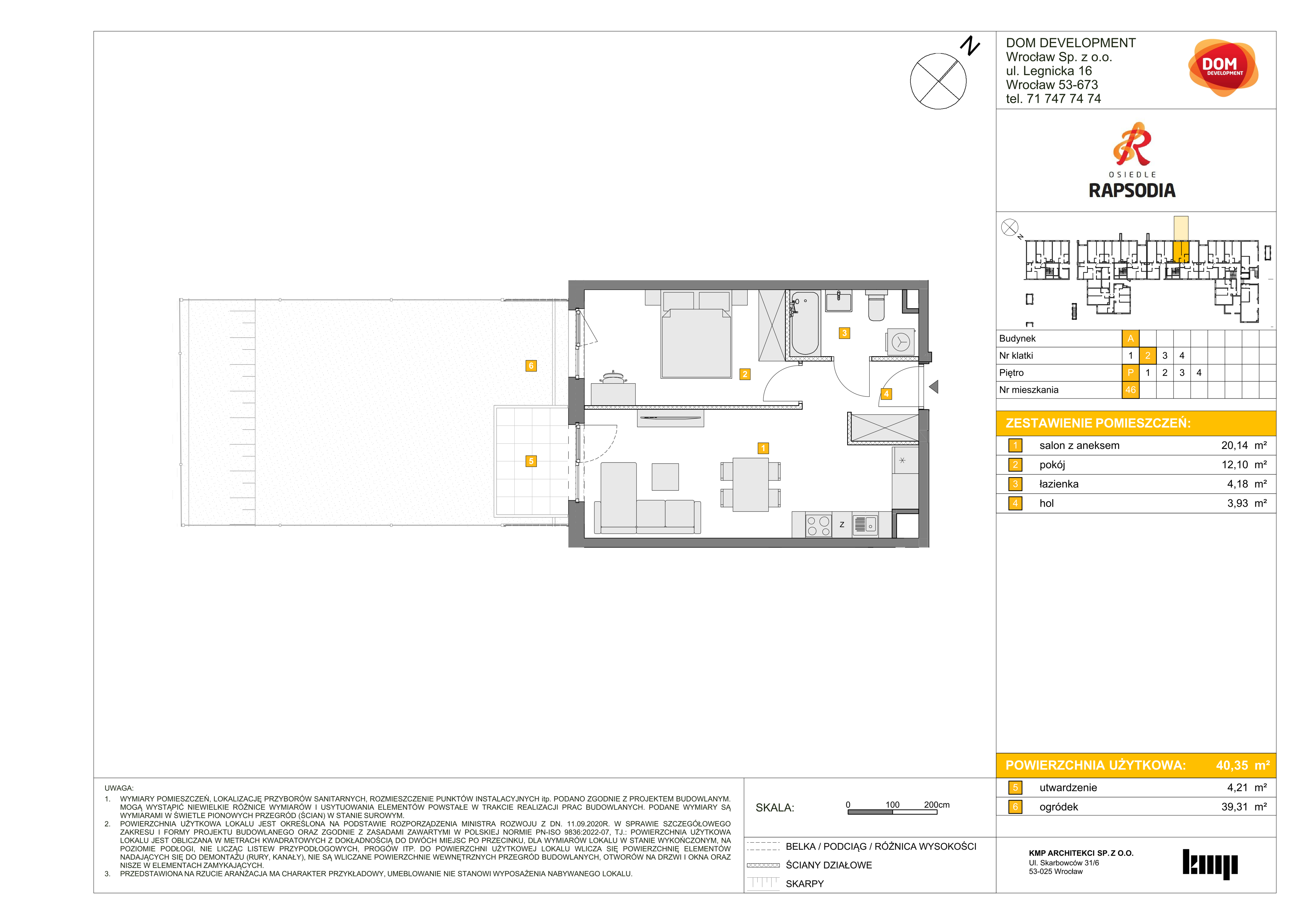 Mieszkanie 40,35 m², parter, oferta nr A/46, Osiedle Rapsodia, Wrocław, Karłowice-Różanka, Różanka, ul. Wołowska 5-idx