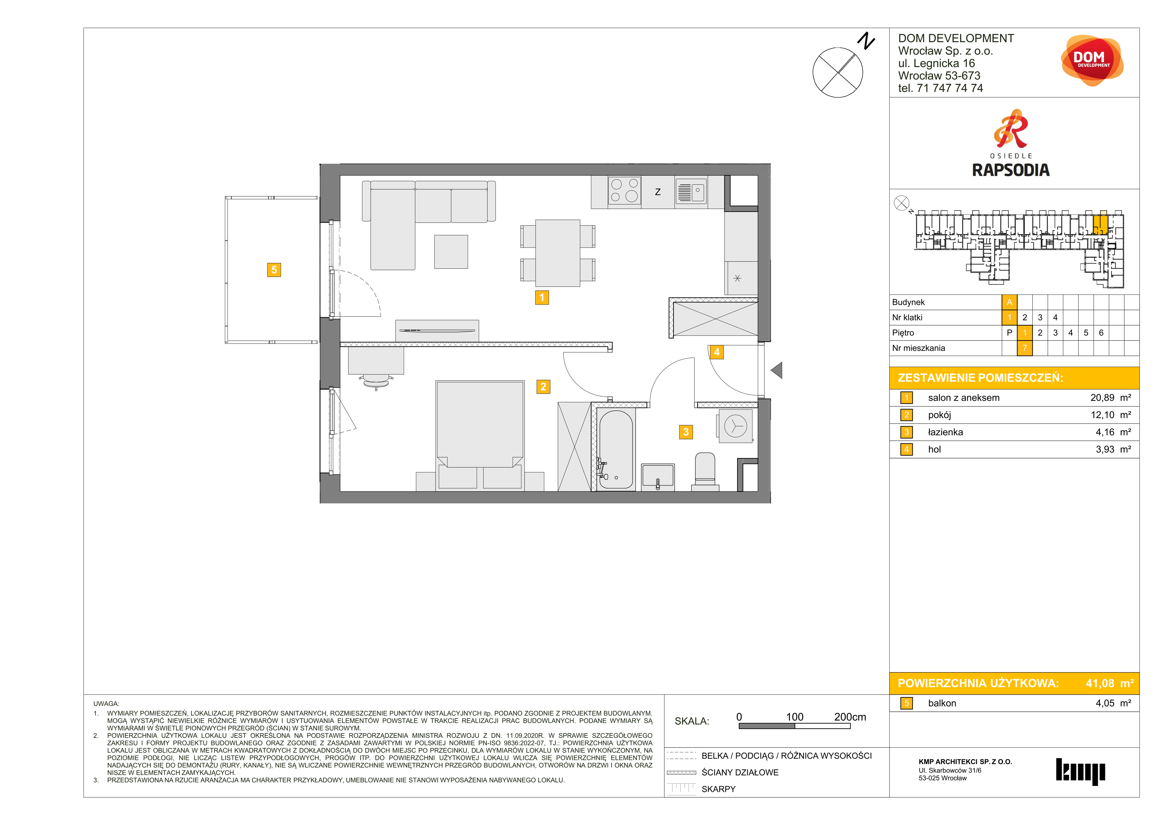 Mieszkanie 41,08 m², piętro 1, oferta nr A/7, Osiedle Rapsodia, Wrocław, Karłowice-Różanka, Różanka, ul. Wołowska 5-idx