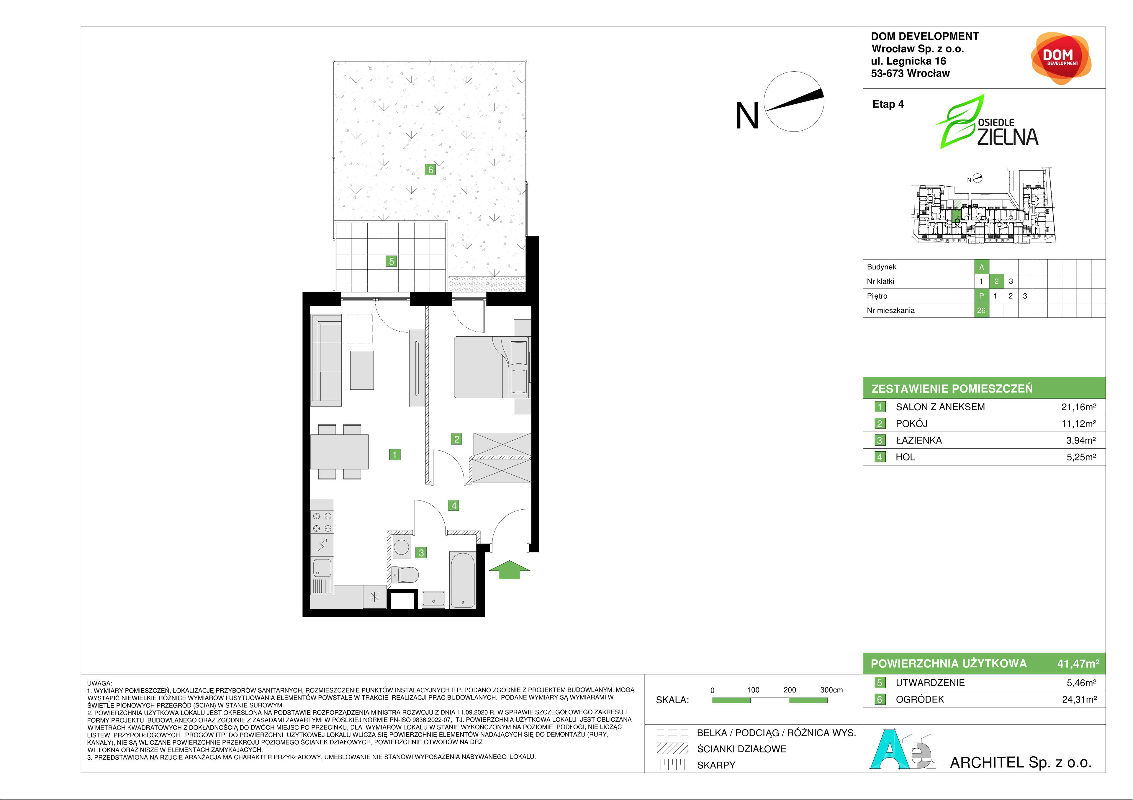 Mieszkanie 41,47 m², parter, oferta nr A/26, Osiedle Zielna 4, Wrocław, Psie Pole-Zawidawie, Psie Pole, ul. Zielna / Bylinowa-idx