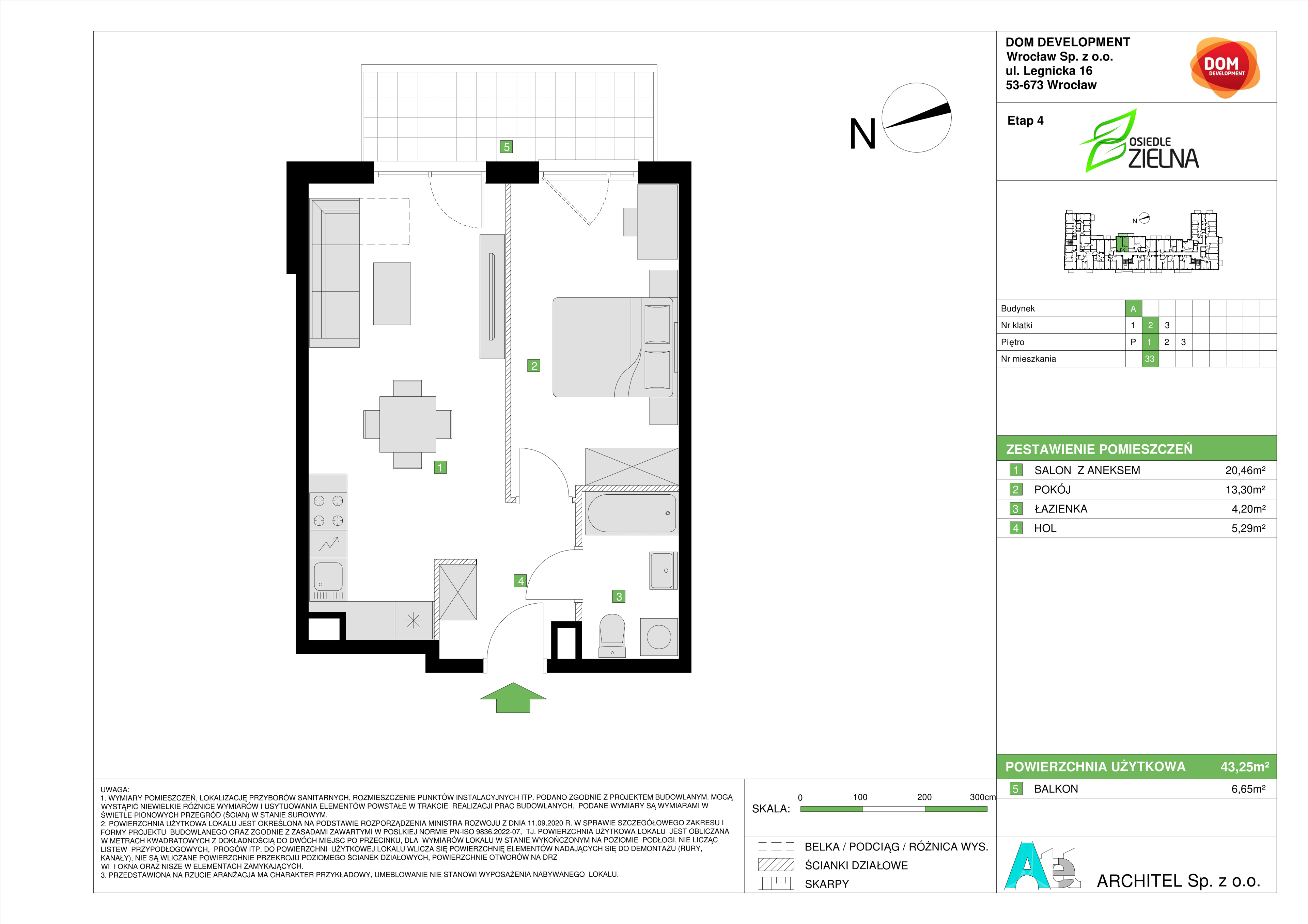 Mieszkanie 43,25 m², piętro 1, oferta nr A/33, Osiedle Zielna 4, Wrocław, Psie Pole-Zawidawie, Psie Pole, ul. Zielna / Bylinowa-idx