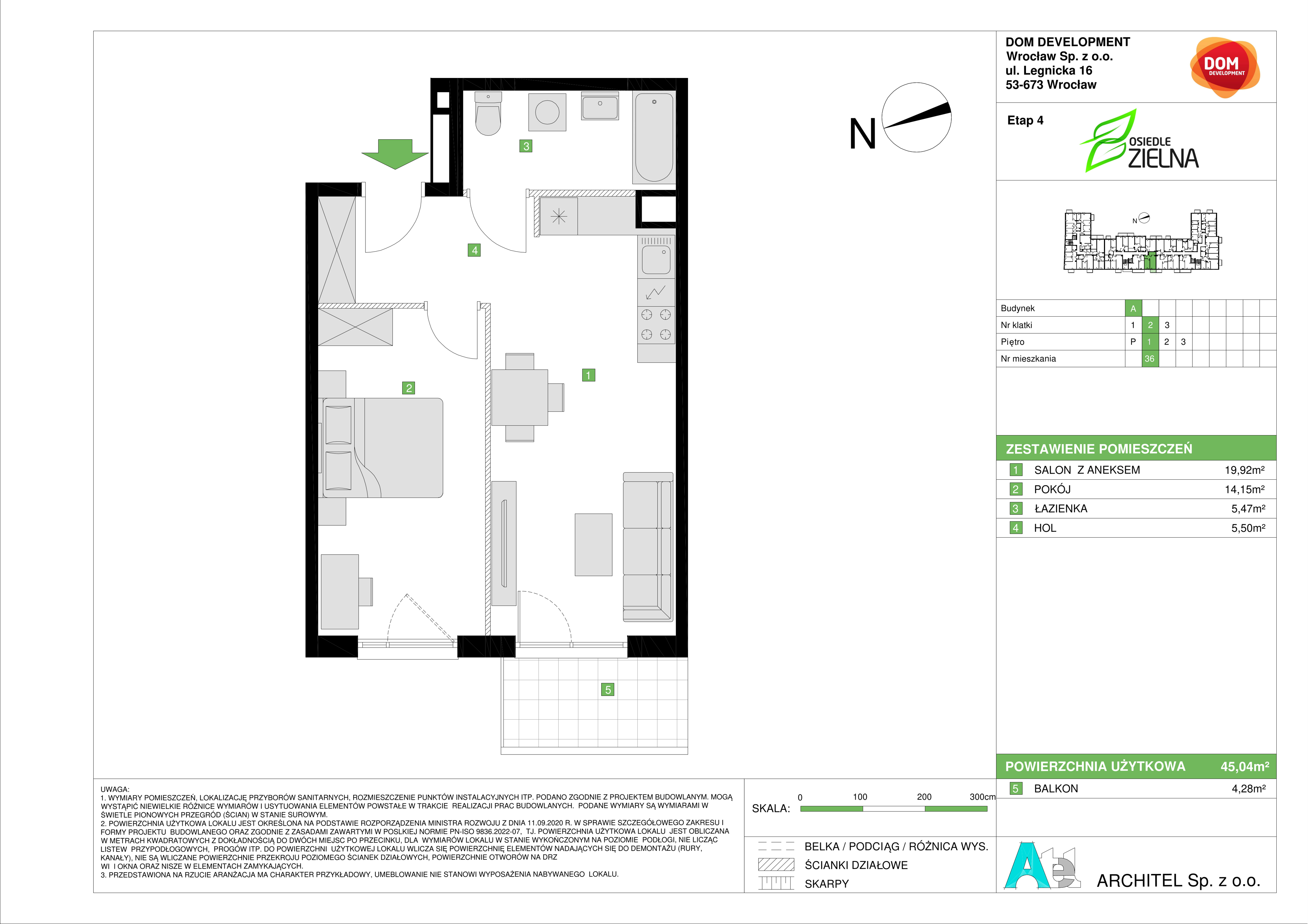 Mieszkanie 45,04 m², piętro 1, oferta nr A/36, Osiedle Zielna 4, Wrocław, Psie Pole-Zawidawie, Psie Pole, ul. Zielna / Bylinowa-idx