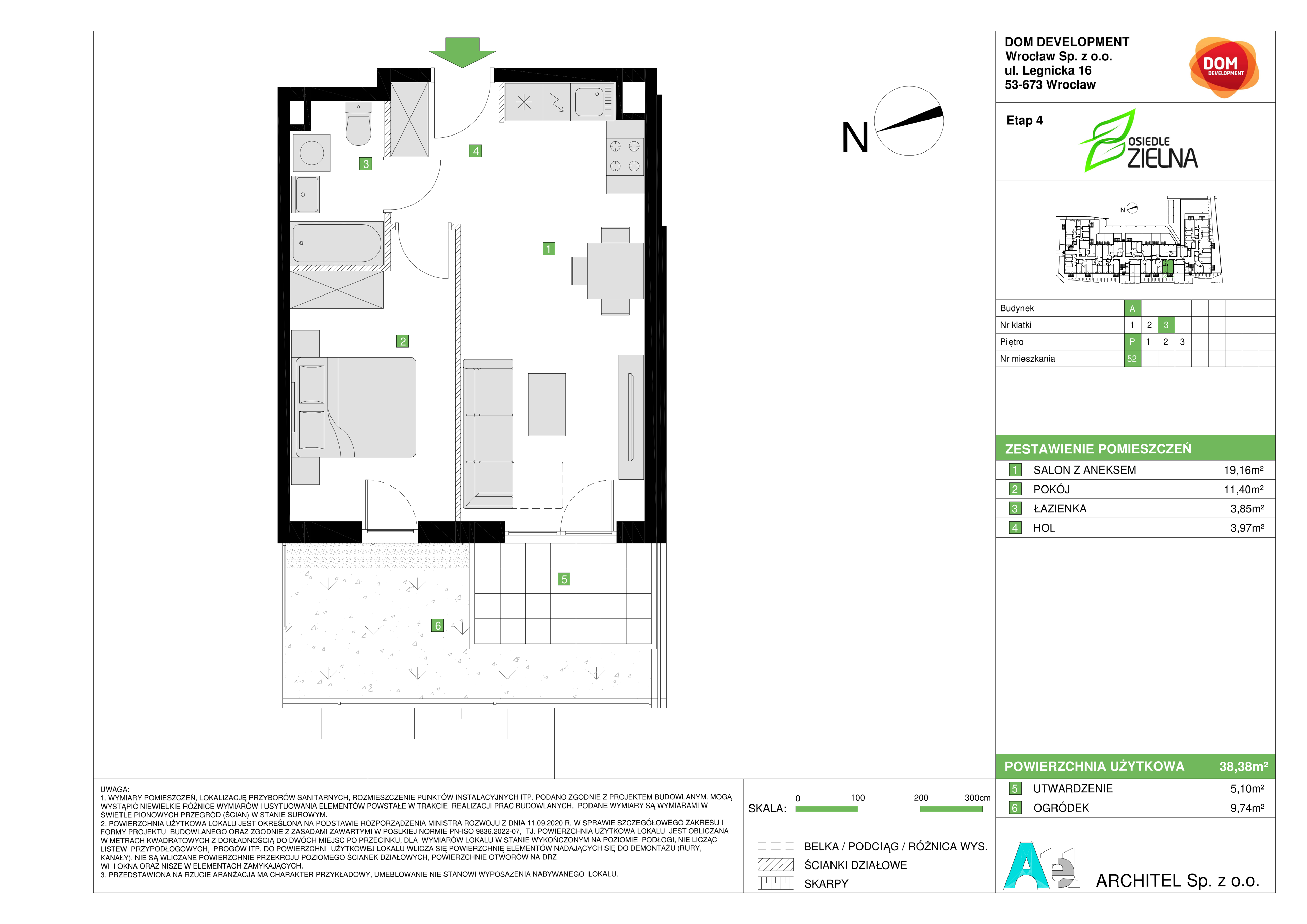 Mieszkanie 38,38 m², parter, oferta nr A/52, Osiedle Zielna 4, Wrocław, Psie Pole-Zawidawie, Psie Pole, ul. Zielna / Bylinowa-idx