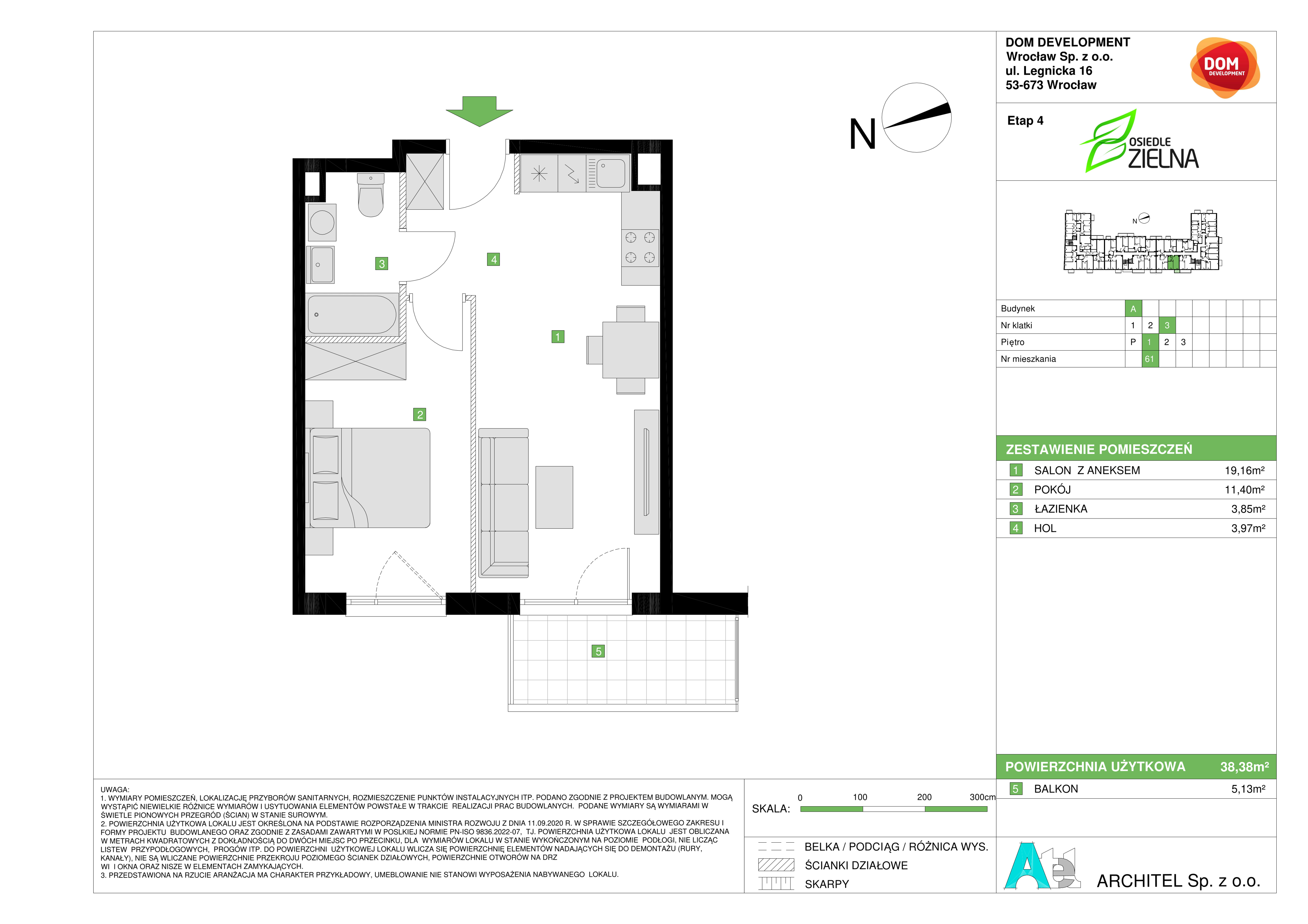 Mieszkanie 38,38 m², piętro 1, oferta nr A/61, Osiedle Zielna 4, Wrocław, Psie Pole-Zawidawie, Psie Pole, ul. Zielna / Bylinowa-idx