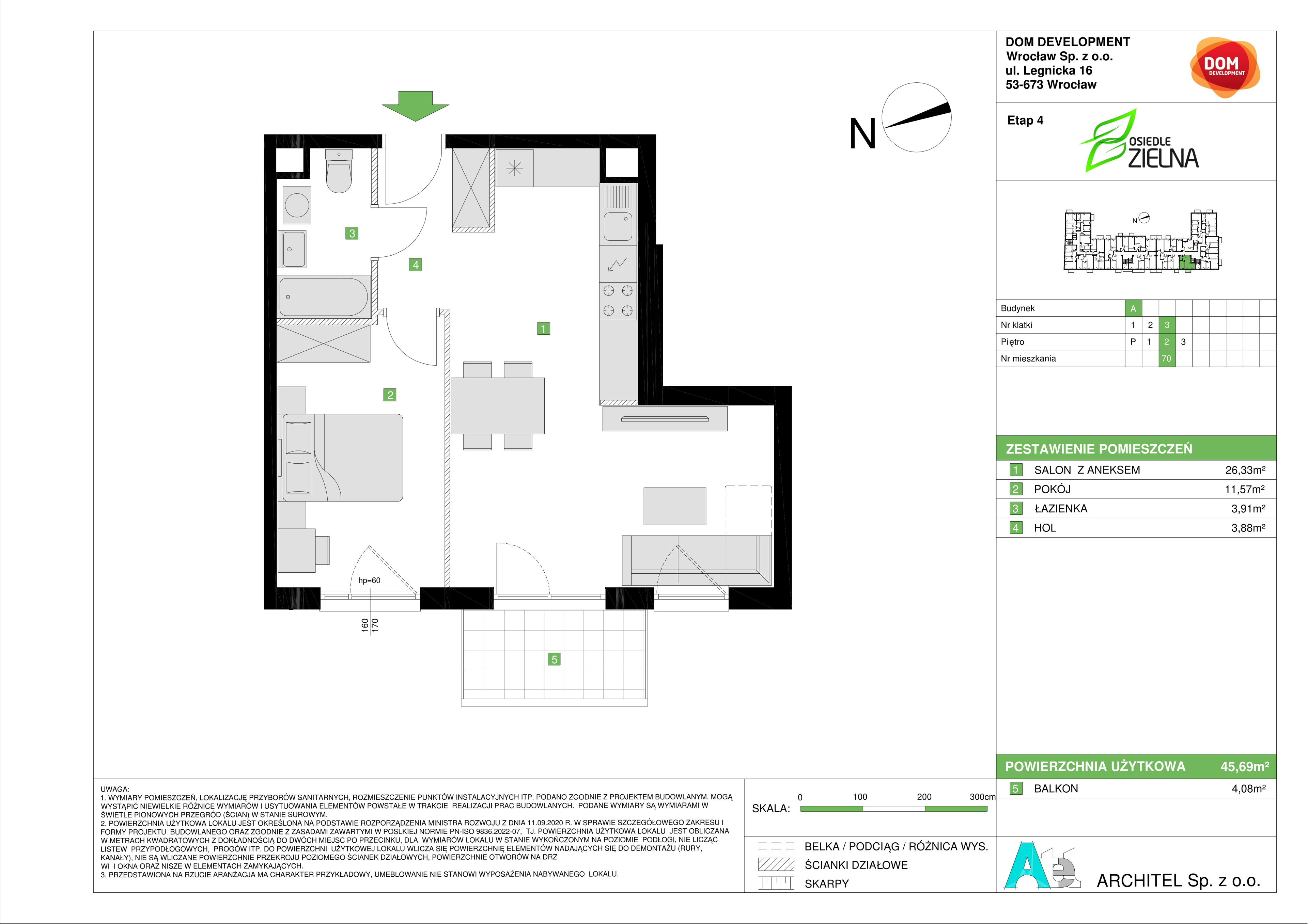 Mieszkanie 45,69 m², piętro 2, oferta nr A/70, Osiedle Zielna 4, Wrocław, Psie Pole-Zawidawie, Psie Pole, ul. Zielna / Bylinowa-idx