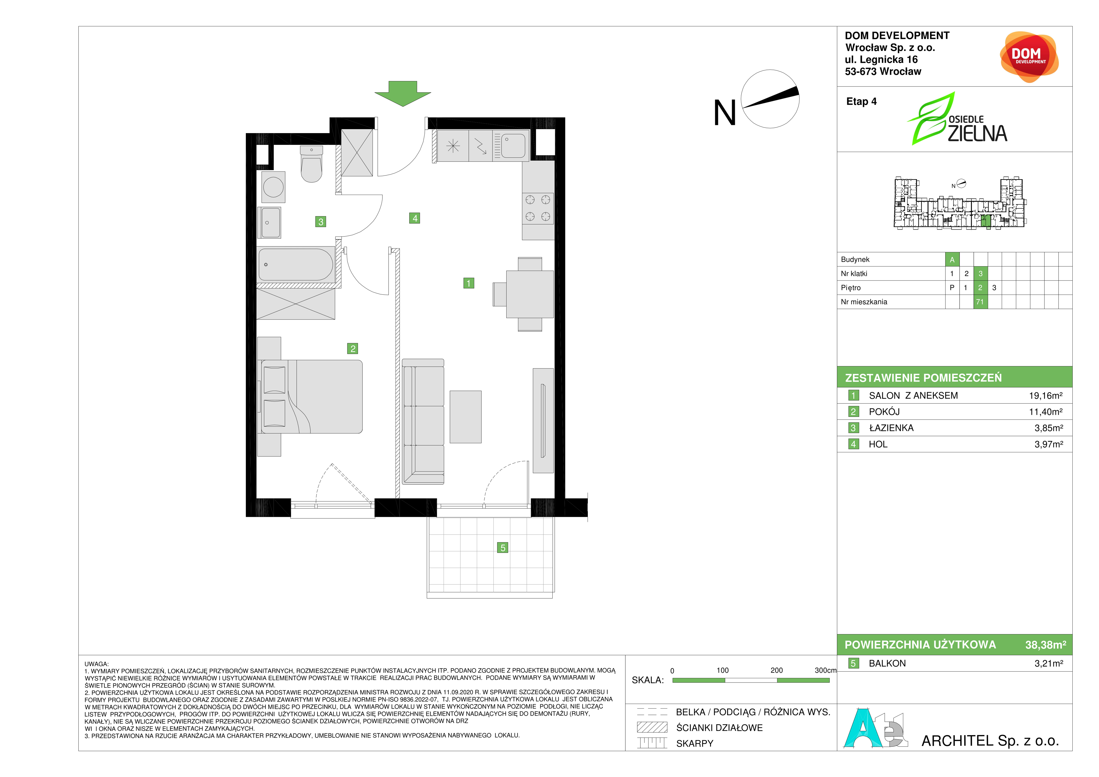 Mieszkanie 38,38 m², piętro 2, oferta nr A/71, Osiedle Zielna 4, Wrocław, Psie Pole-Zawidawie, Psie Pole, ul. Zielna / Bylinowa-idx