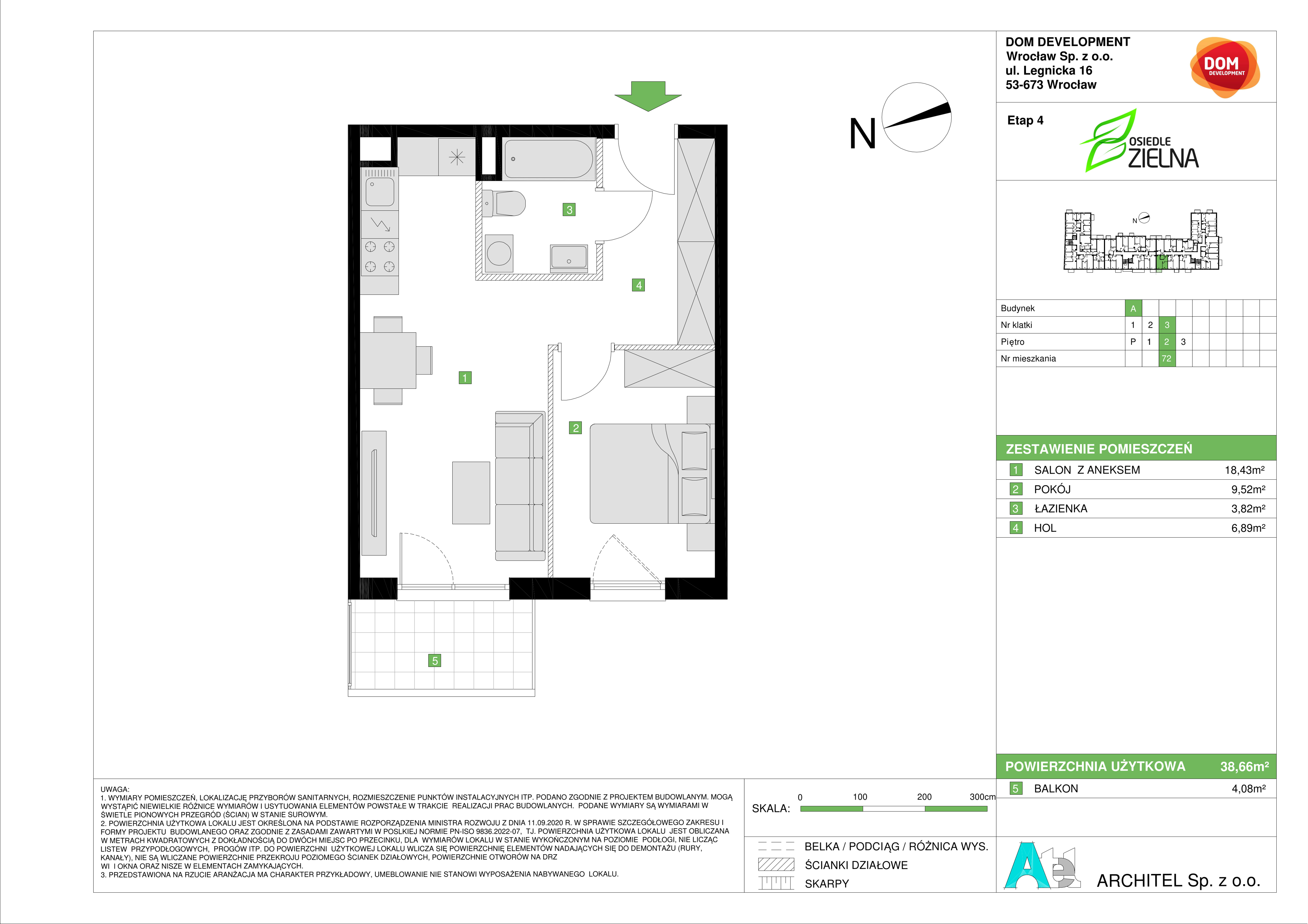 Mieszkanie 38,66 m², piętro 2, oferta nr A/72, Osiedle Zielna 4, Wrocław, Psie Pole-Zawidawie, Psie Pole, ul. Zielna / Bylinowa-idx