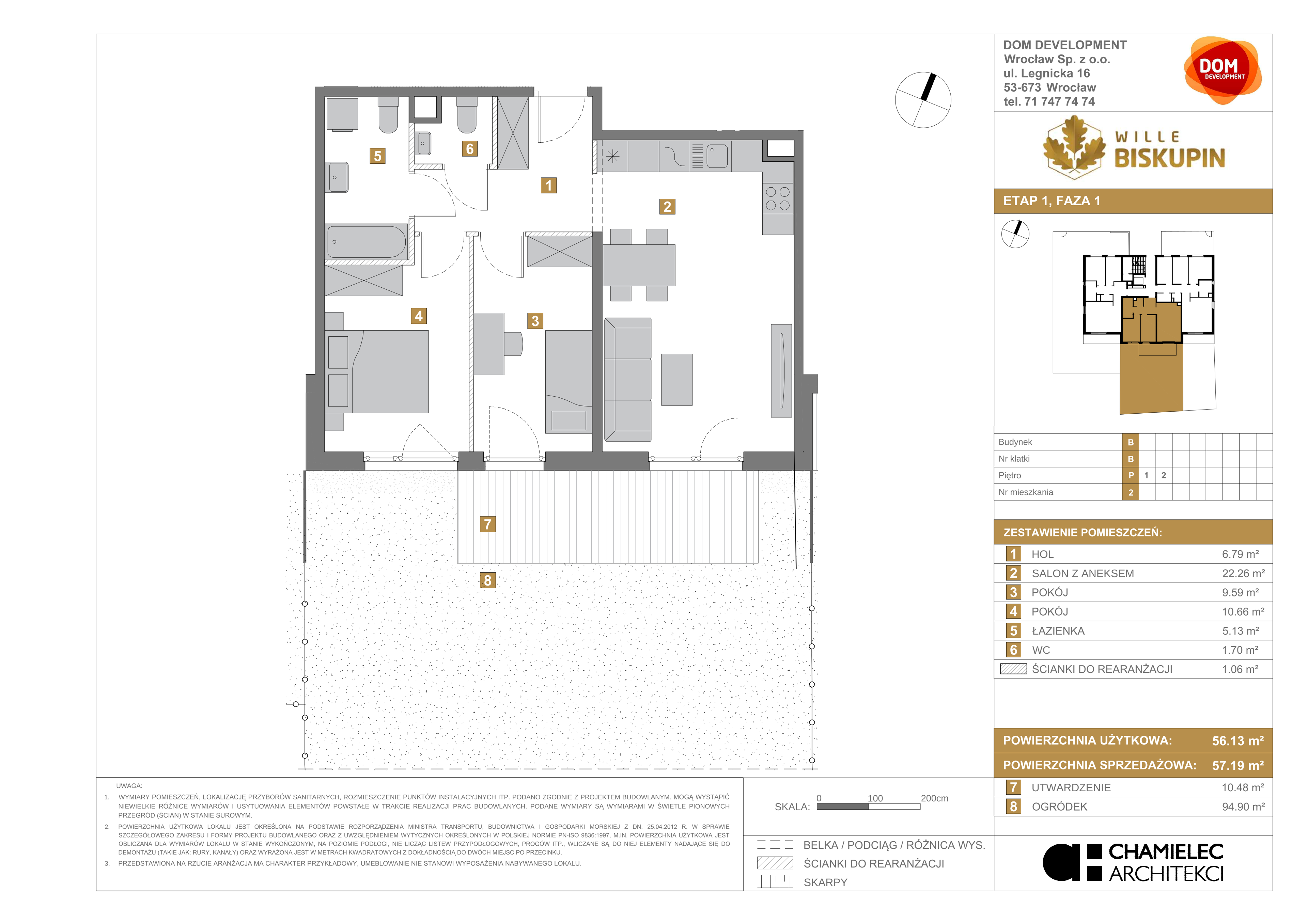 Mieszkanie 57,19 m², parter, oferta nr B/2, Wille Biskupin, Wrocław, Biskupin-Sępolno-Dąbie-Bartoszowice, Śródmieście, ul. Braci Gierymskich 156-idx