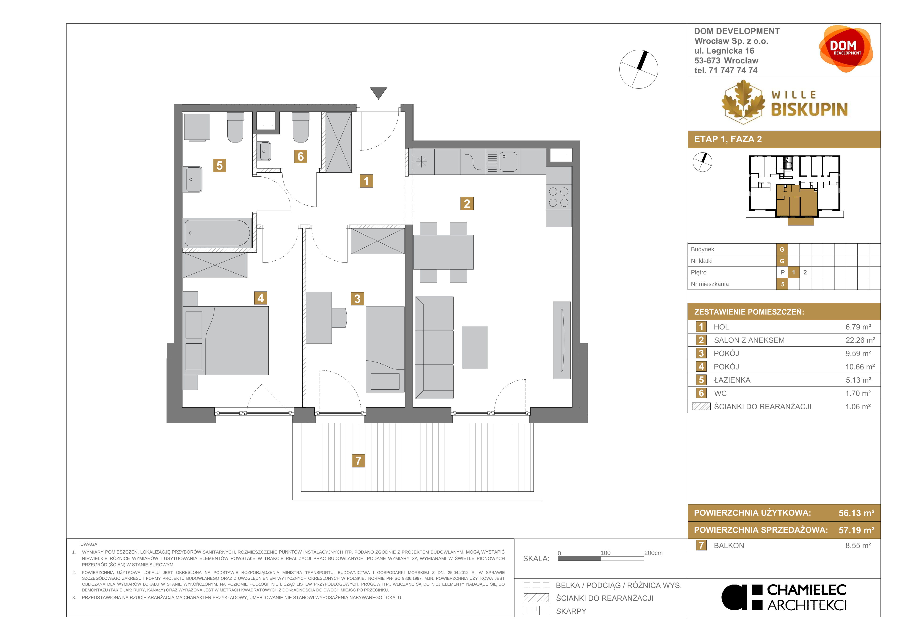 Mieszkanie 57,19 m², piętro 1, oferta nr G/5, Wille Biskupin, Wrocław, Biskupin-Sępolno-Dąbie-Bartoszowice, Śródmieście, ul. Braci Gierymskich 156-idx