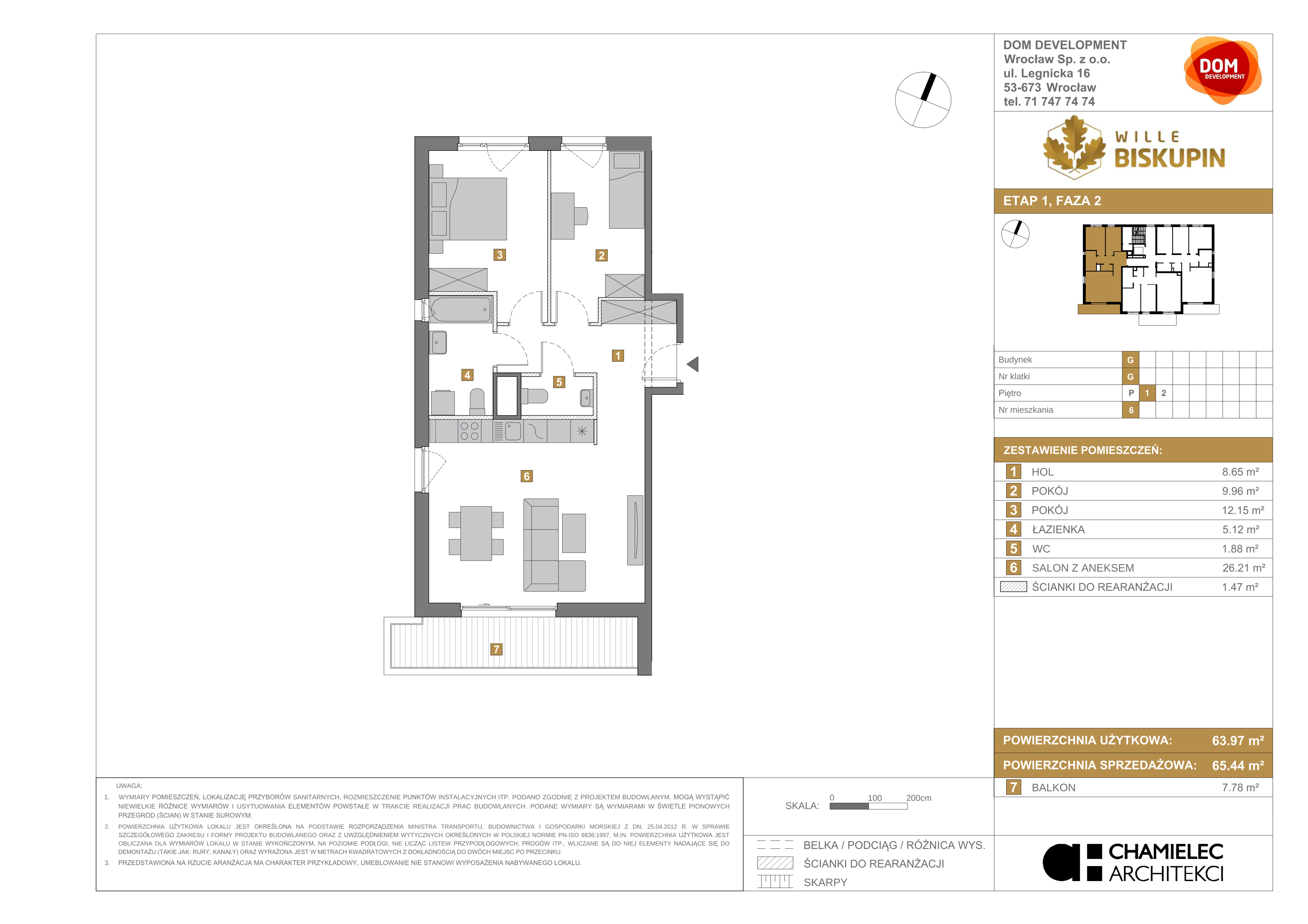 Mieszkanie 65,44 m², piętro 1, oferta nr G/6, Wille Biskupin, Wrocław, Biskupin-Sępolno-Dąbie-Bartoszowice, Śródmieście, ul. Braci Gierymskich 156-idx