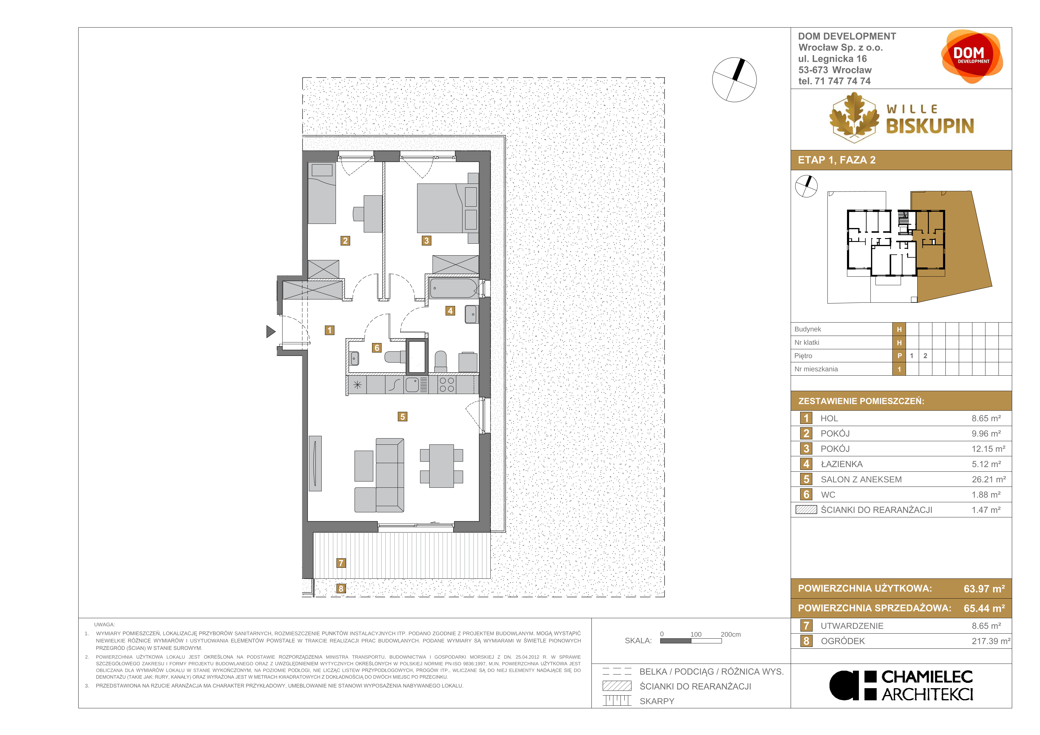 Mieszkanie 65,44 m², parter, oferta nr H/1, Wille Biskupin, Wrocław, Biskupin-Sępolno-Dąbie-Bartoszowice, Śródmieście, ul. Braci Gierymskich 156-idx