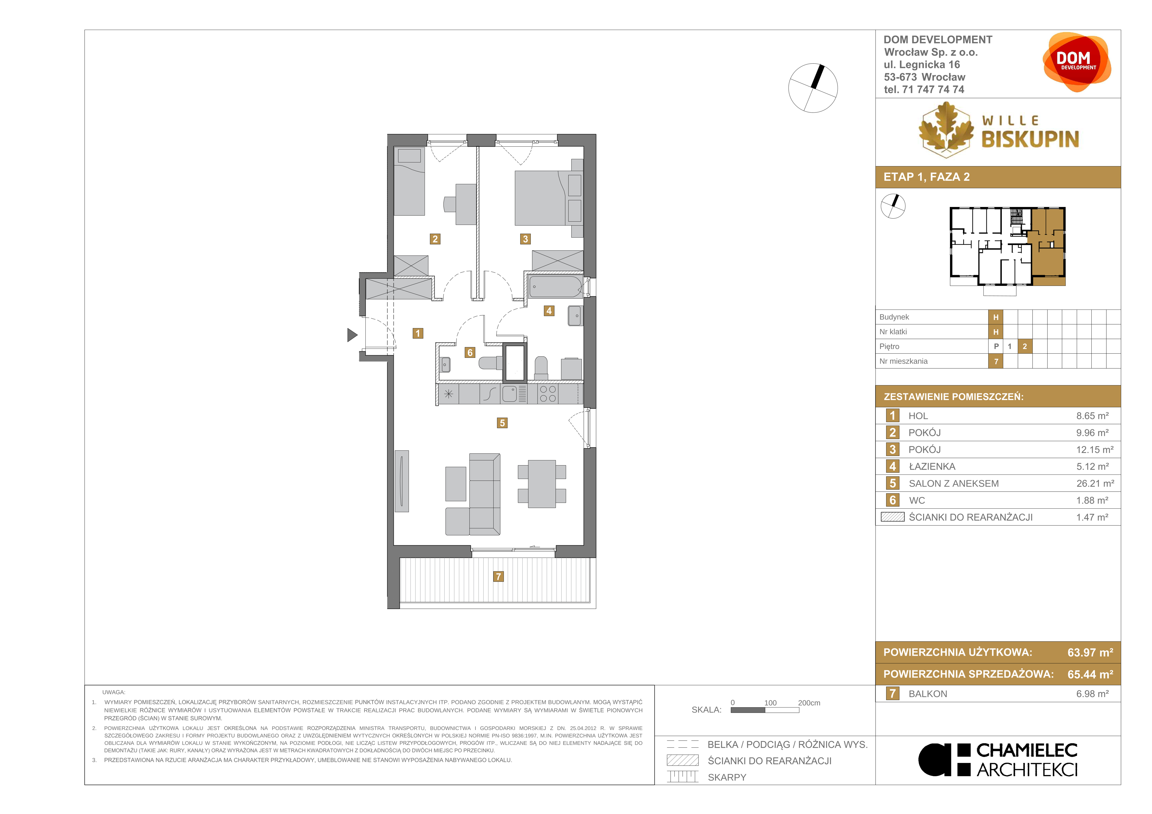 Mieszkanie 65,44 m², piętro 2, oferta nr H/7, Wille Biskupin, Wrocław, Biskupin-Sępolno-Dąbie-Bartoszowice, Śródmieście, ul. Braci Gierymskich 156-idx