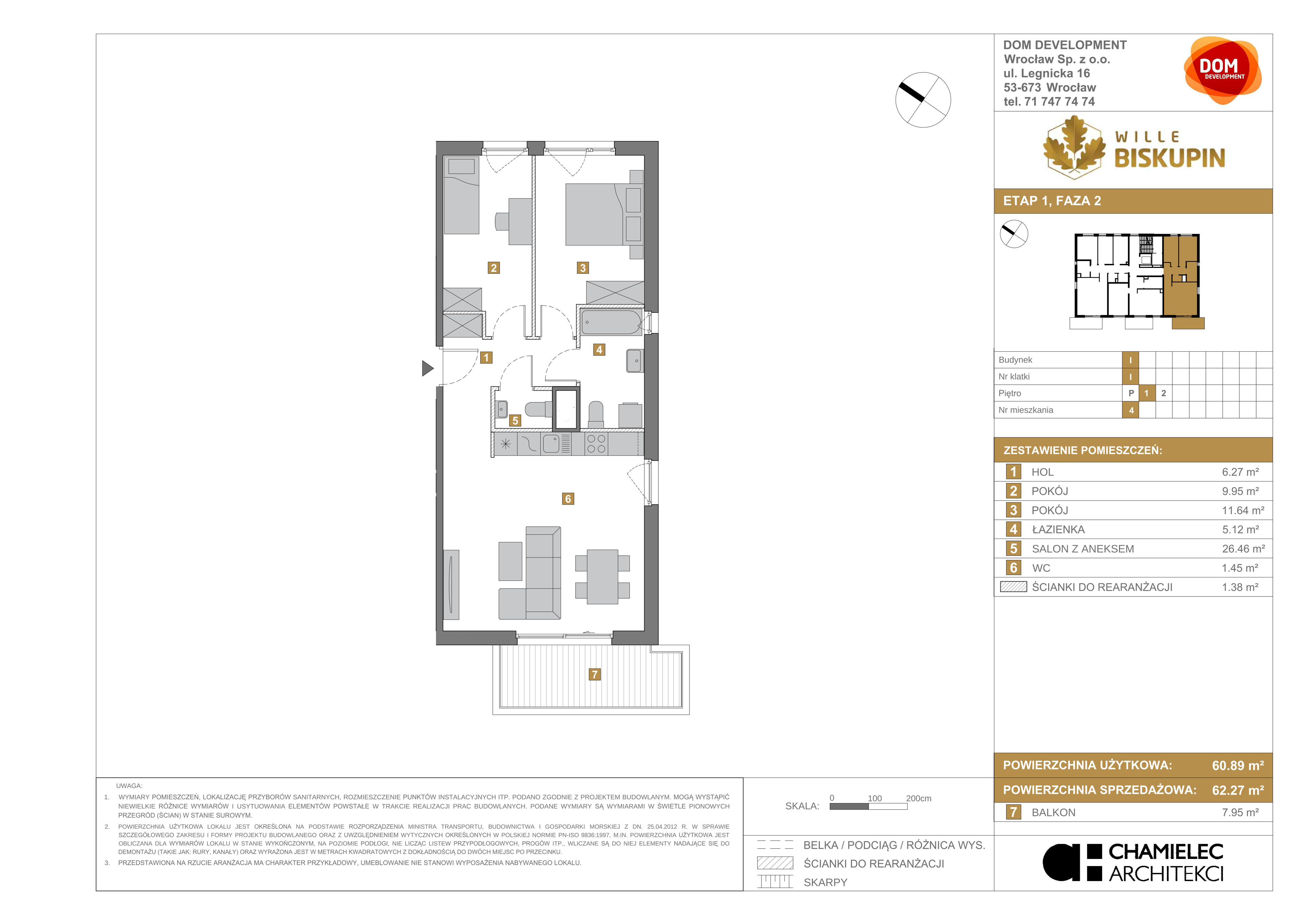 Mieszkanie 62,27 m², piętro 1, oferta nr I/4, Wille Biskupin, Wrocław, Biskupin-Sępolno-Dąbie-Bartoszowice, Śródmieście, ul. Braci Gierymskich 156-idx