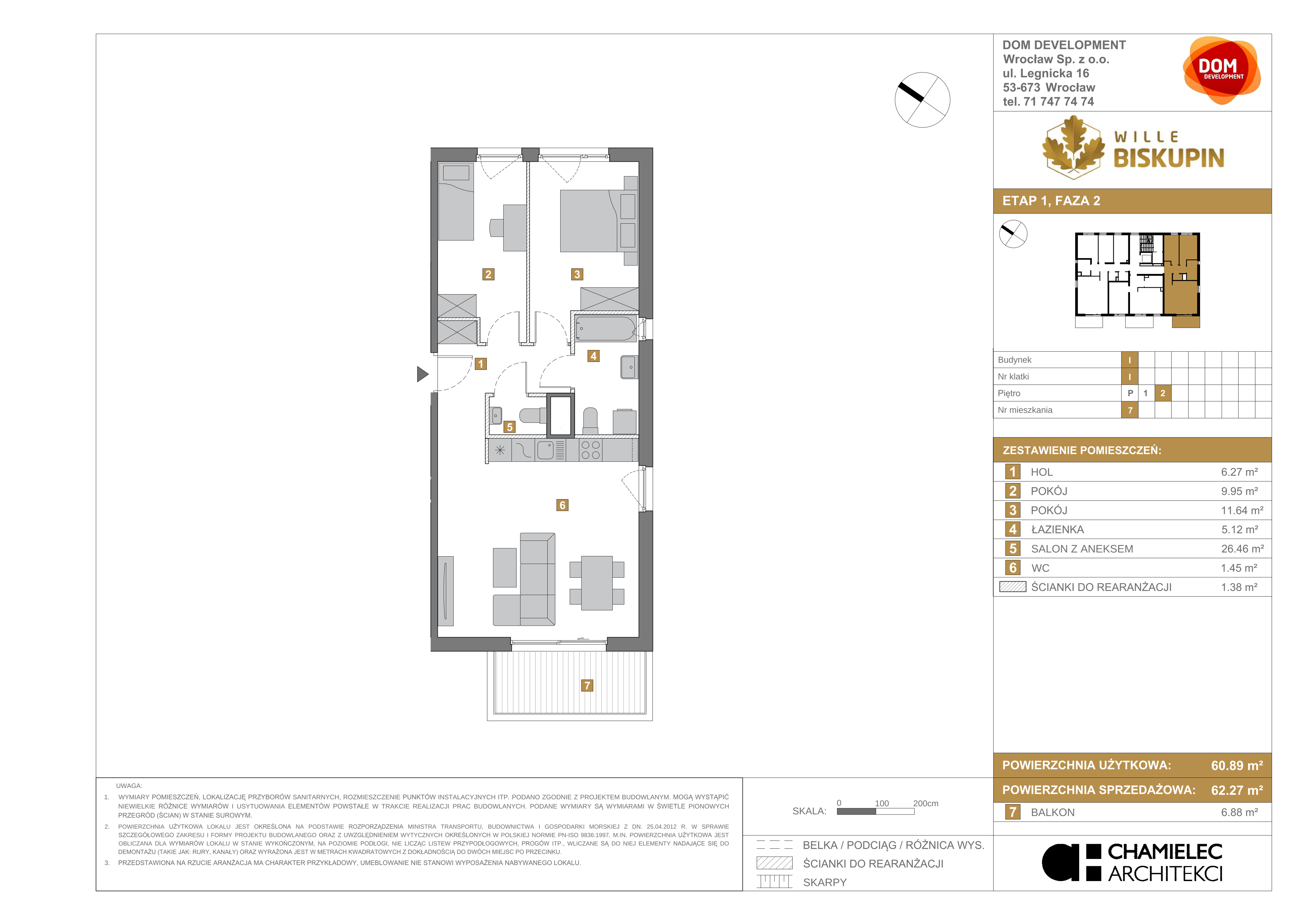 Mieszkanie 62,27 m², piętro 2, oferta nr I/7, Wille Biskupin, Wrocław, Biskupin-Sępolno-Dąbie-Bartoszowice, Śródmieście, ul. Braci Gierymskich 156-idx