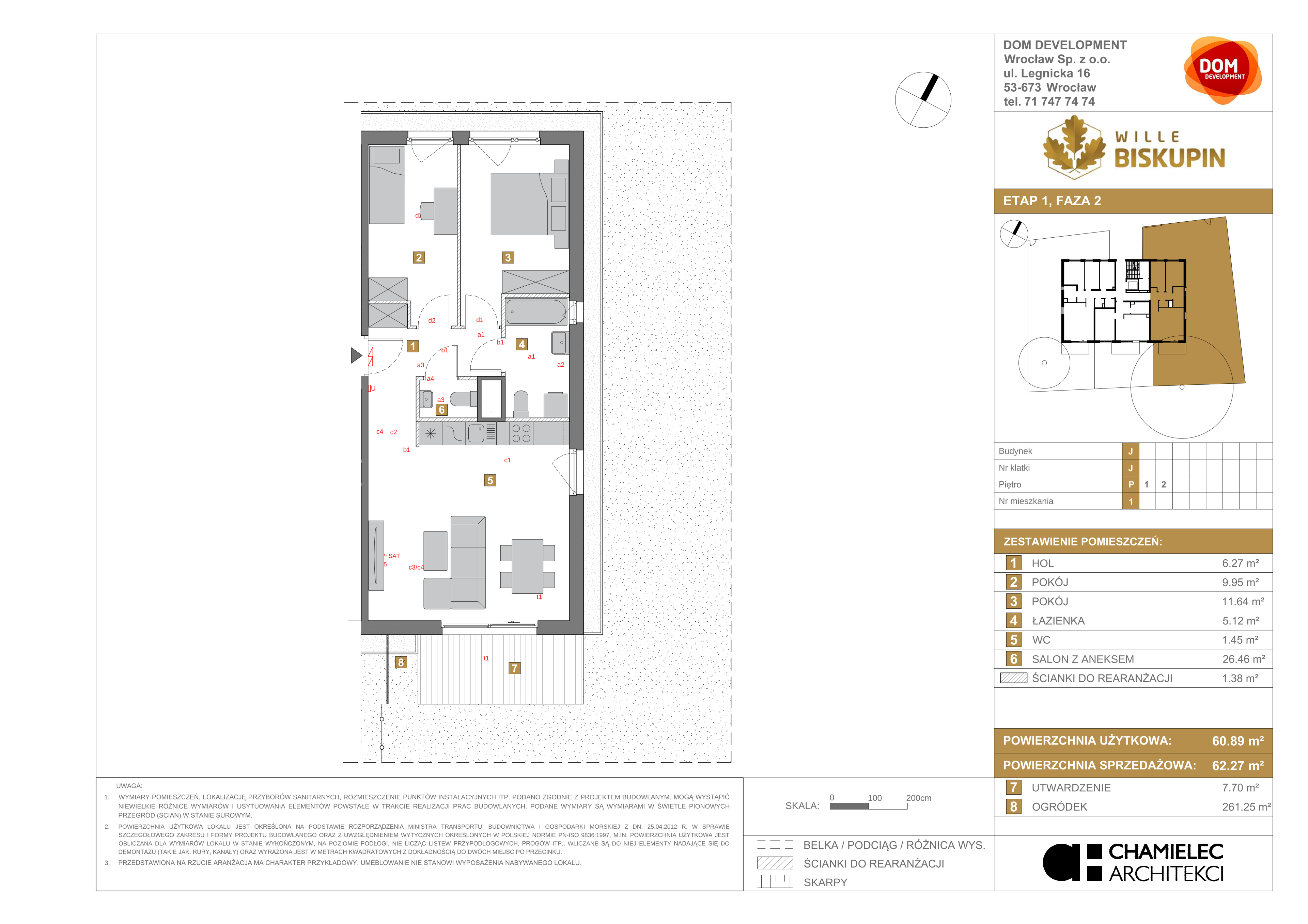 Mieszkanie 62,27 m², parter, oferta nr J/1, Wille Biskupin, Wrocław, Biskupin-Sępolno-Dąbie-Bartoszowice, Śródmieście, ul. Braci Gierymskich 156-idx