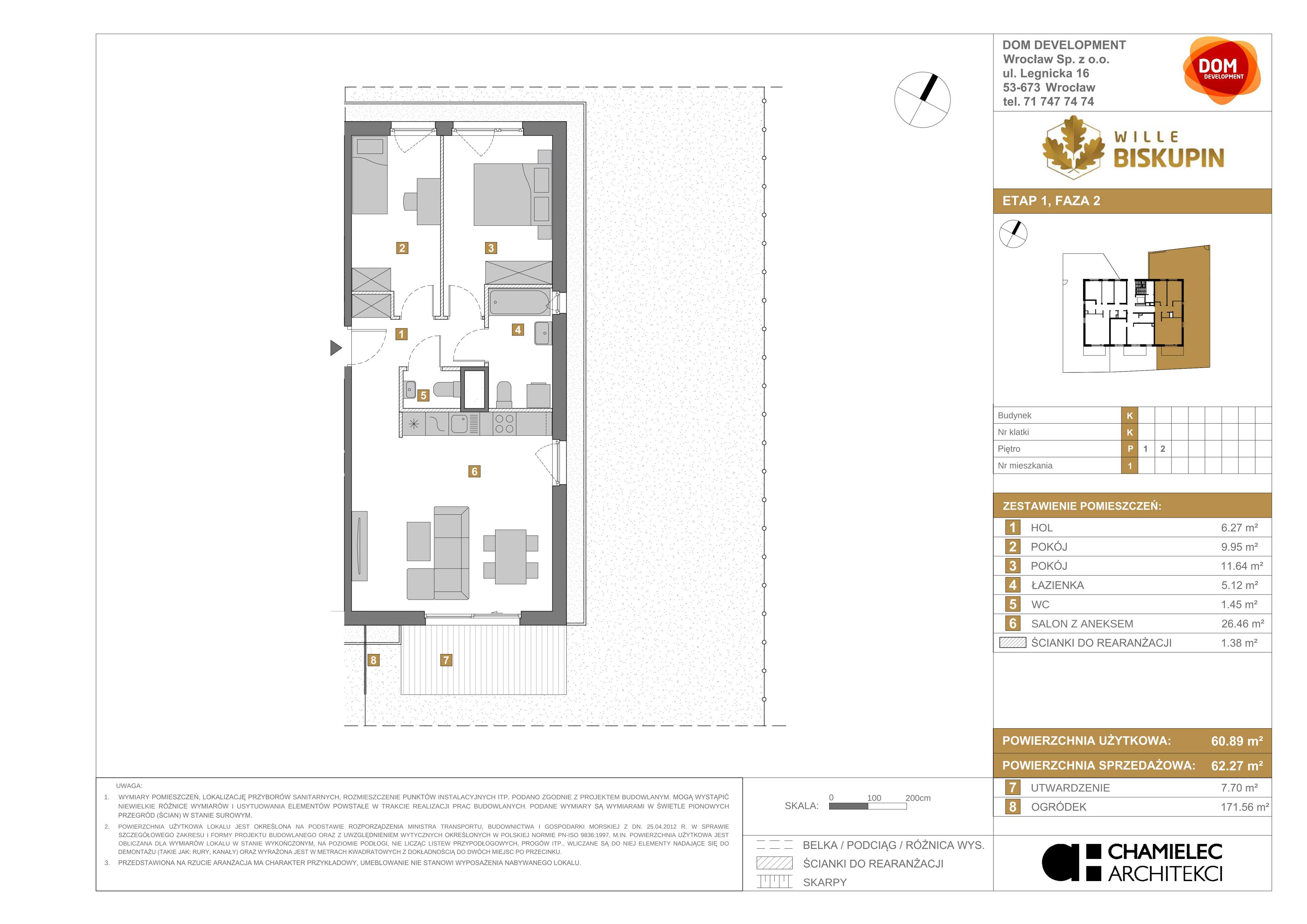 Mieszkanie 62,27 m², parter, oferta nr K/1, Wille Biskupin, Wrocław, Biskupin-Sępolno-Dąbie-Bartoszowice, Śródmieście, ul. Braci Gierymskich 156-idx