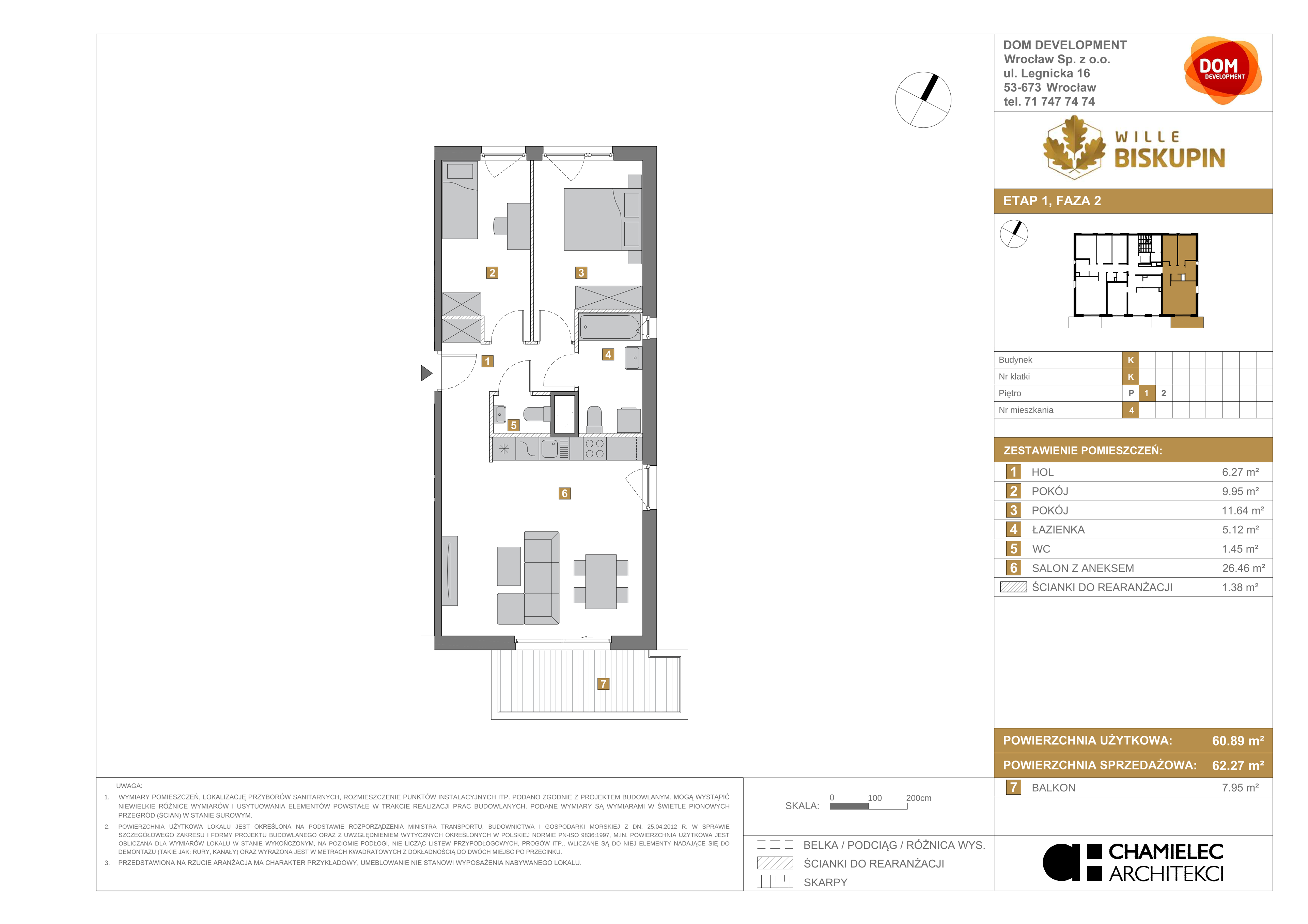 Mieszkanie 62,27 m², piętro 1, oferta nr K/4, Wille Biskupin, Wrocław, Biskupin-Sępolno-Dąbie-Bartoszowice, Śródmieście, ul. Braci Gierymskich 156-idx