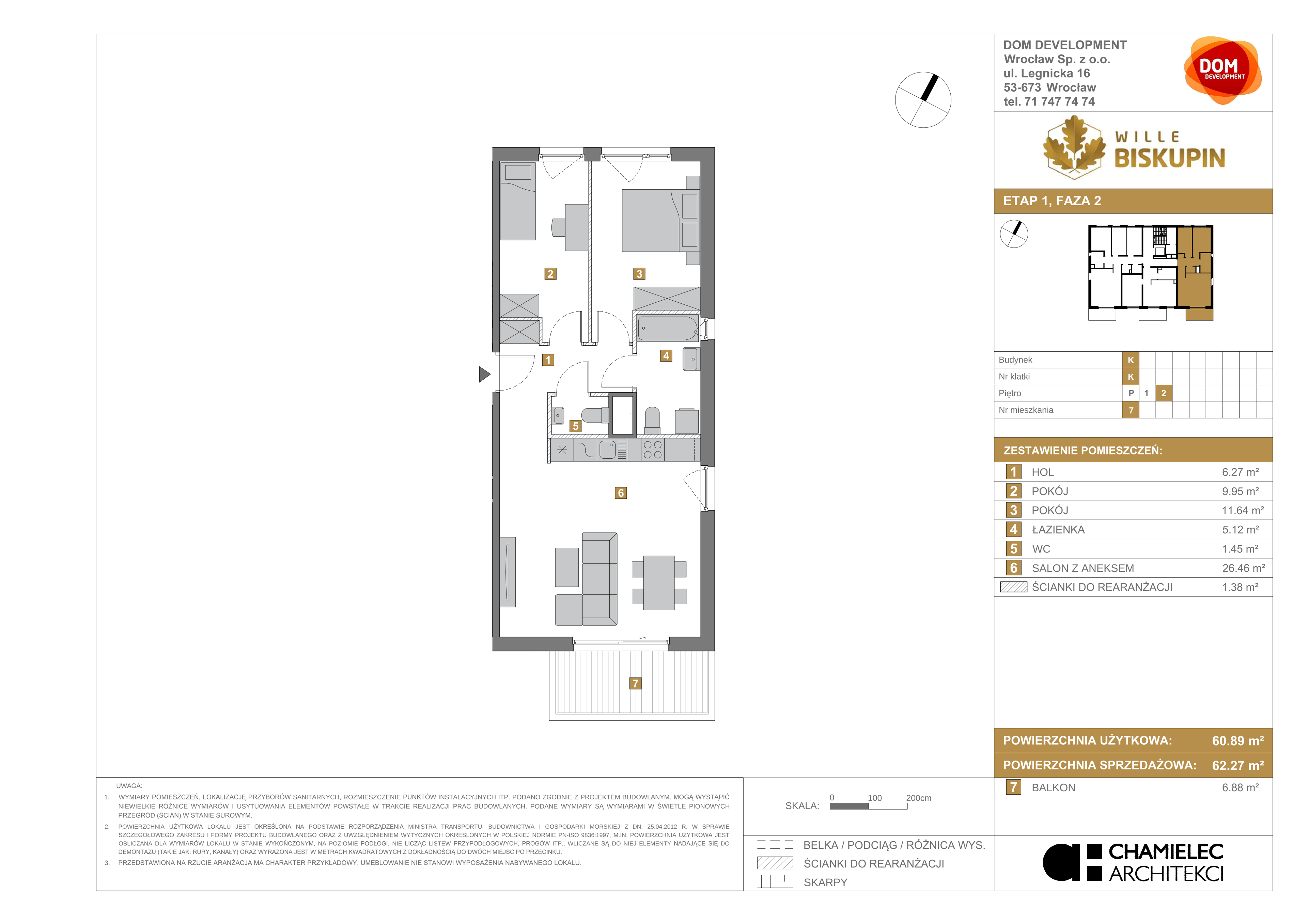 Mieszkanie 62,27 m², piętro 2, oferta nr K/7, Wille Biskupin, Wrocław, Biskupin-Sępolno-Dąbie-Bartoszowice, Śródmieście, ul. Braci Gierymskich 156-idx