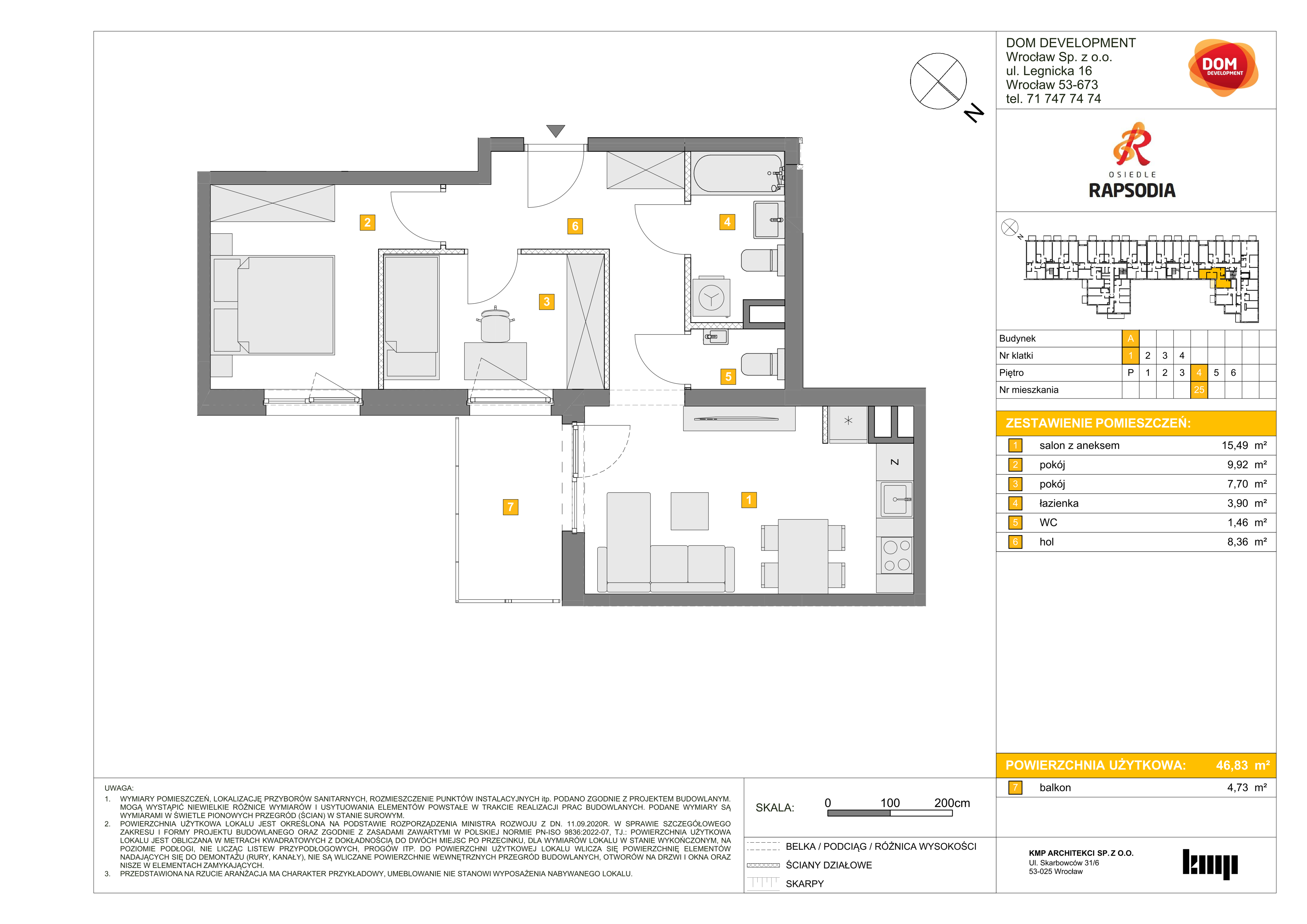 Mieszkanie 46,83 m², piętro 4, oferta nr A/25, Osiedle Rapsodia, Wrocław, Karłowice-Różanka, Różanka, ul. Wołowska 5-idx