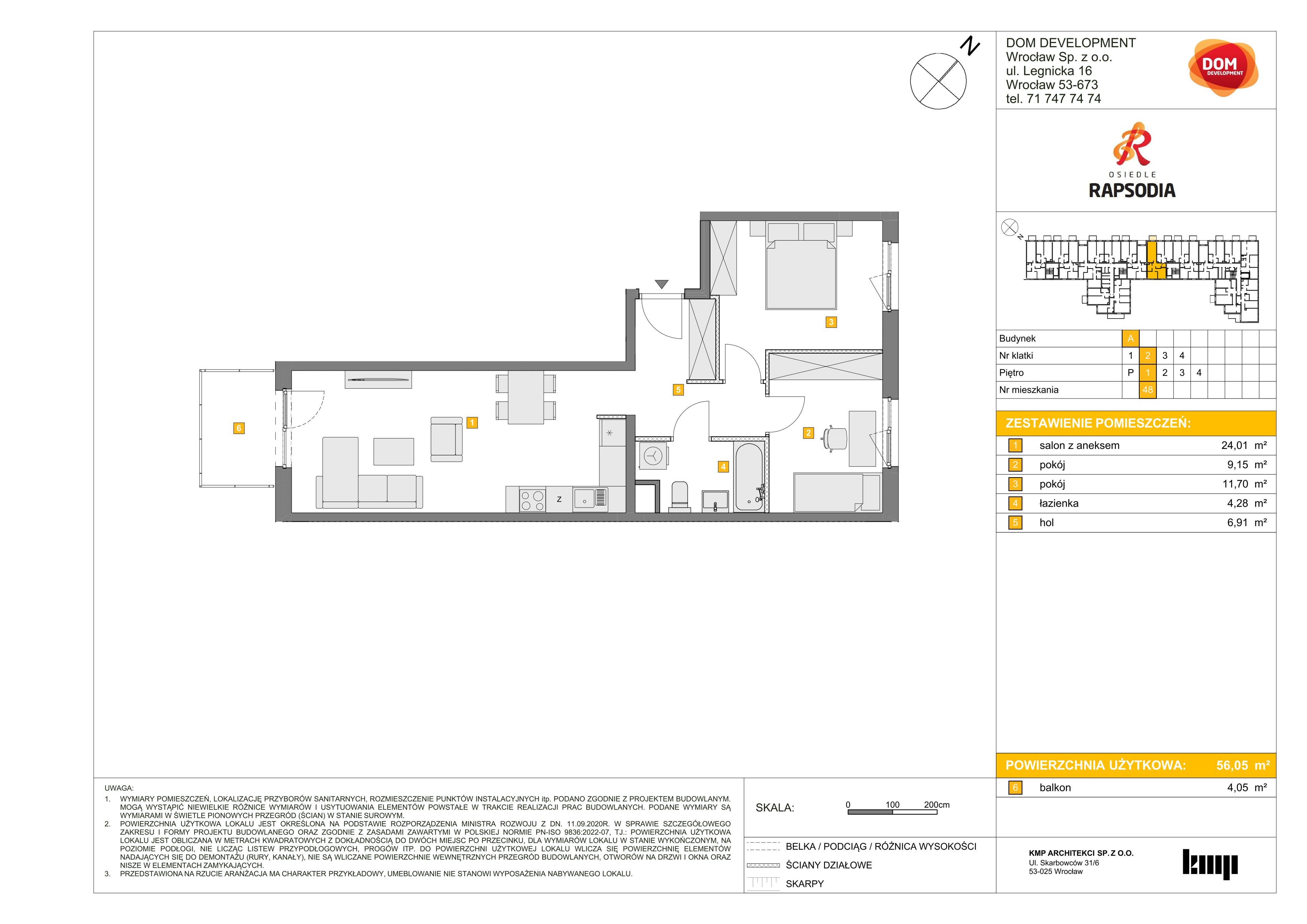 Mieszkanie 56,05 m², piętro 1, oferta nr A/48, Osiedle Rapsodia, Wrocław, Karłowice-Różanka, Różanka, ul. Wołowska 5-idx