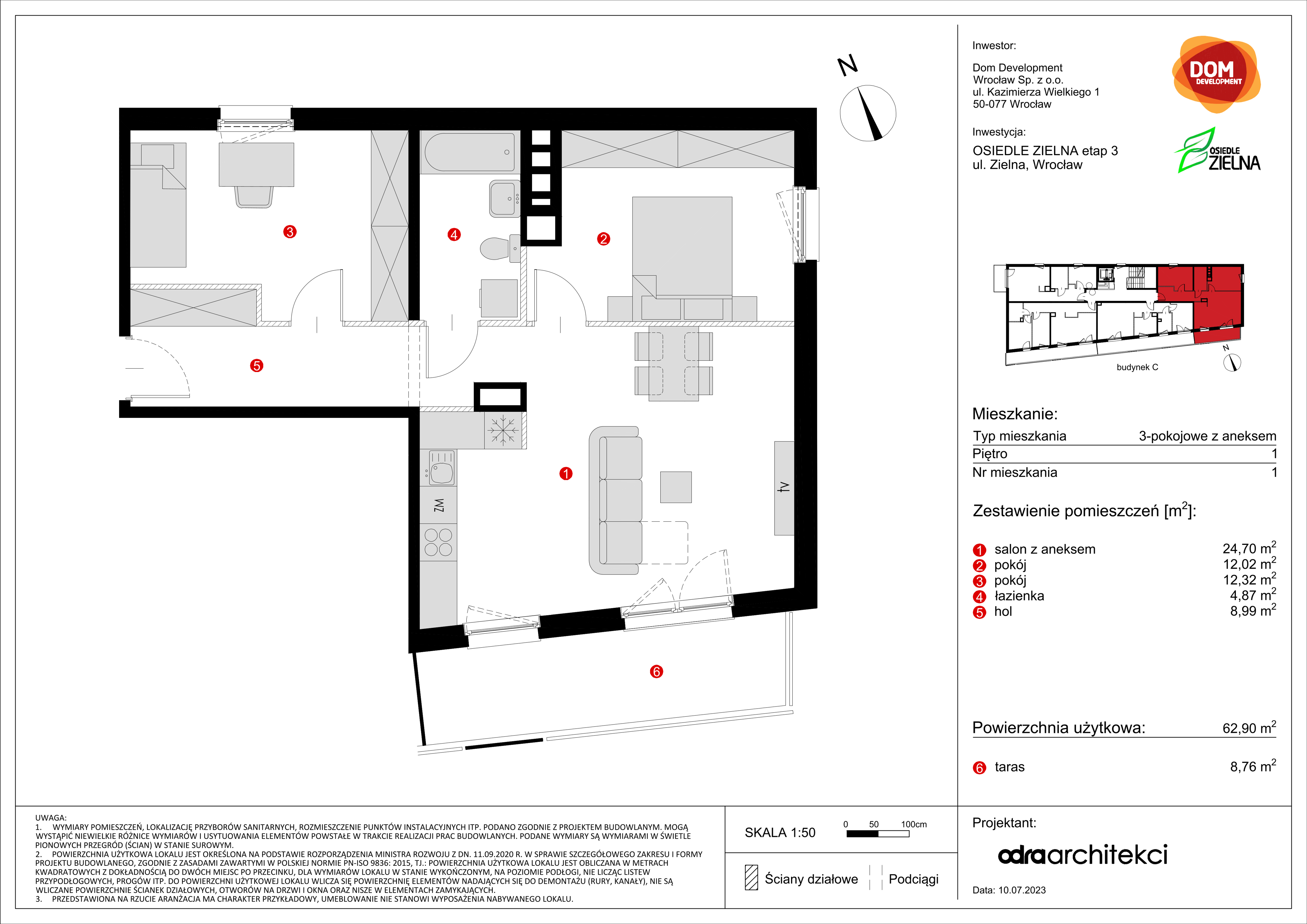 Mieszkanie 62,90 m², piętro 1, oferta nr C/1, Osiedle Zielna, Wrocław, Psie Pole-Zawidawie, Psie Pole, ul. Zielna-idx