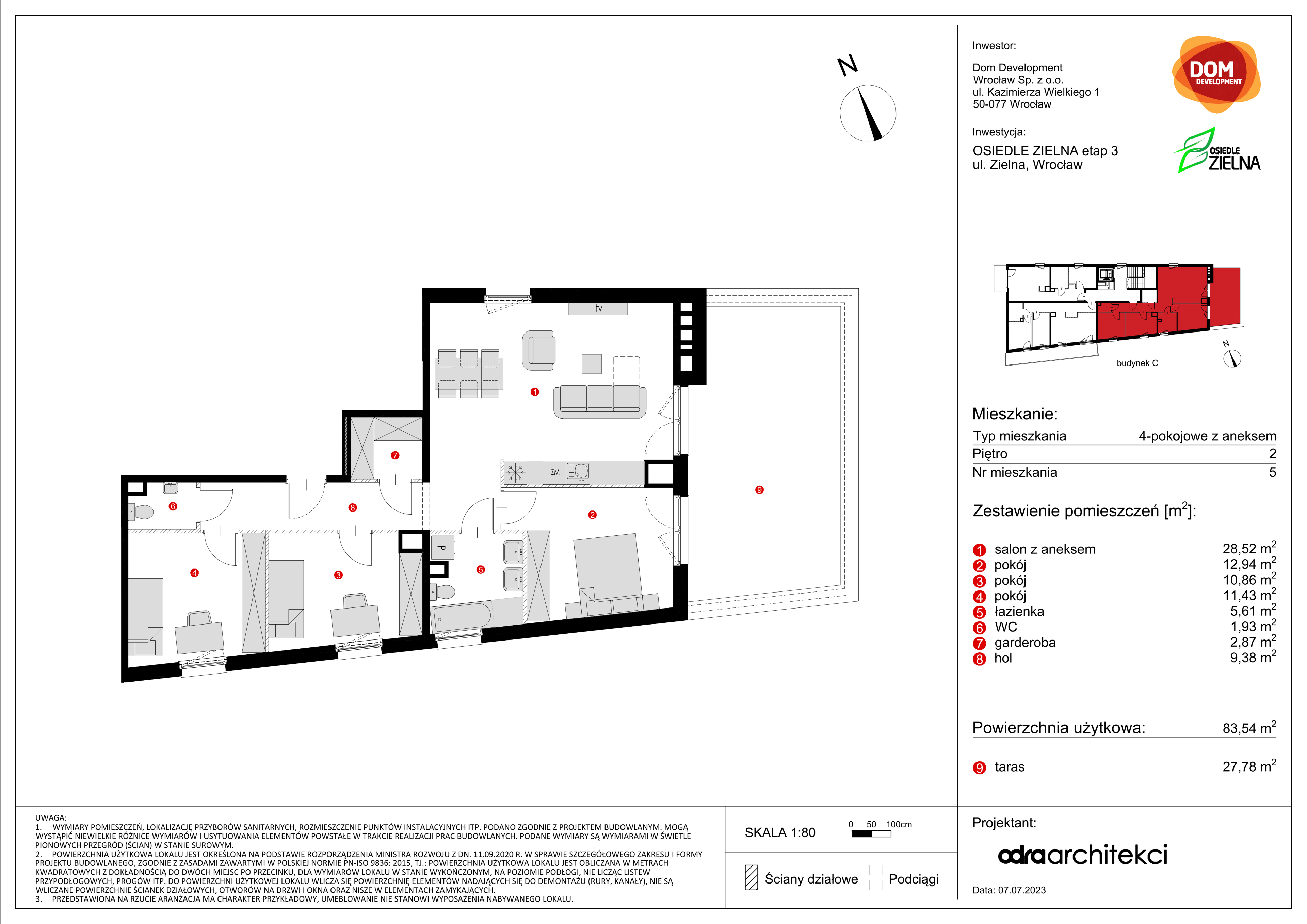 Mieszkanie 83,54 m², piętro 2, oferta nr C/5, Osiedle Zielna, Wrocław, Psie Pole-Zawidawie, Psie Pole, ul. Zielna-idx