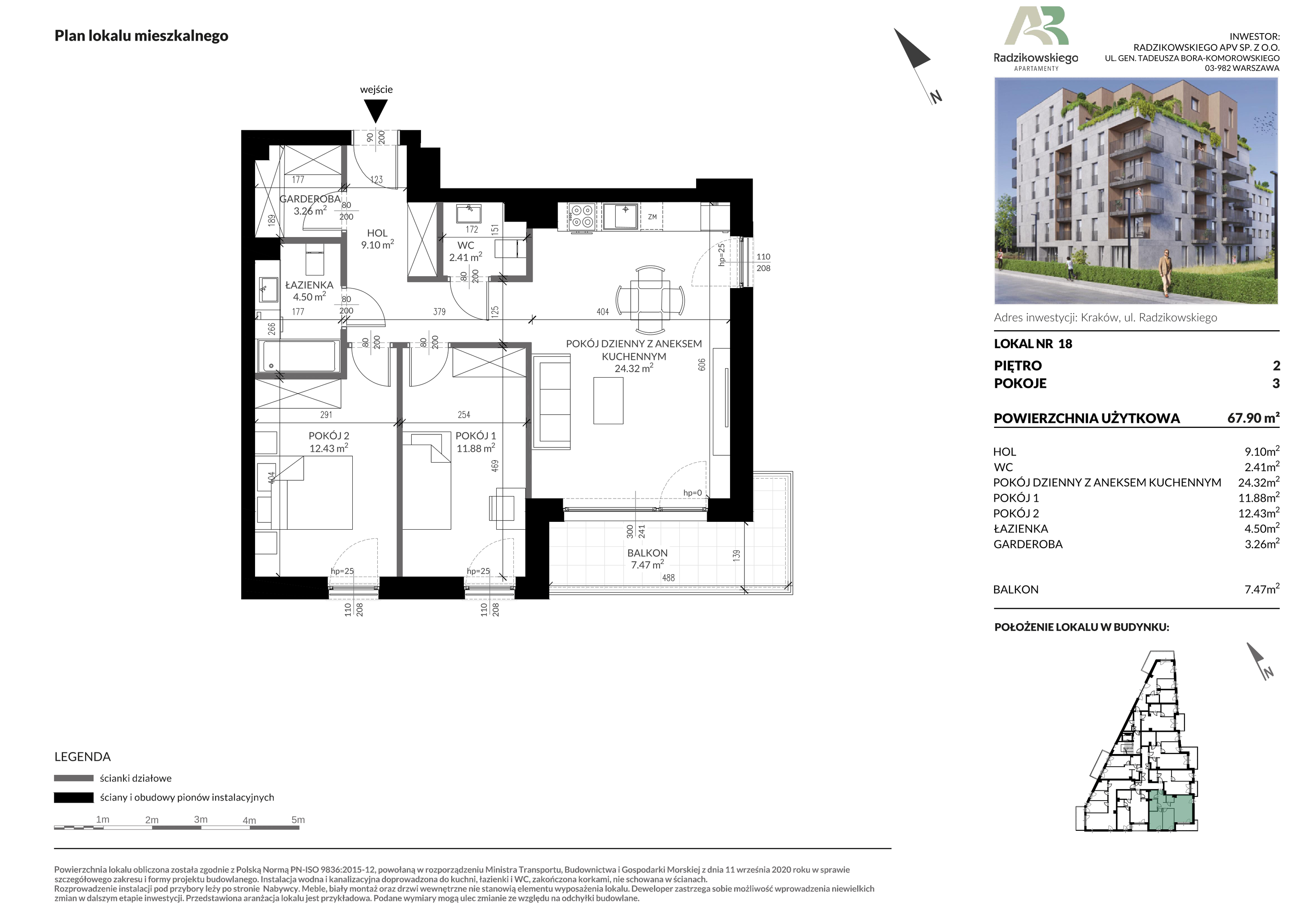 Mieszkanie 67,90 m², piętro 2, oferta nr 18, Apartamenty Radzikowskiego, Kraków, Prądnik Biały, Azory, ul. Radzikowskiego-idx